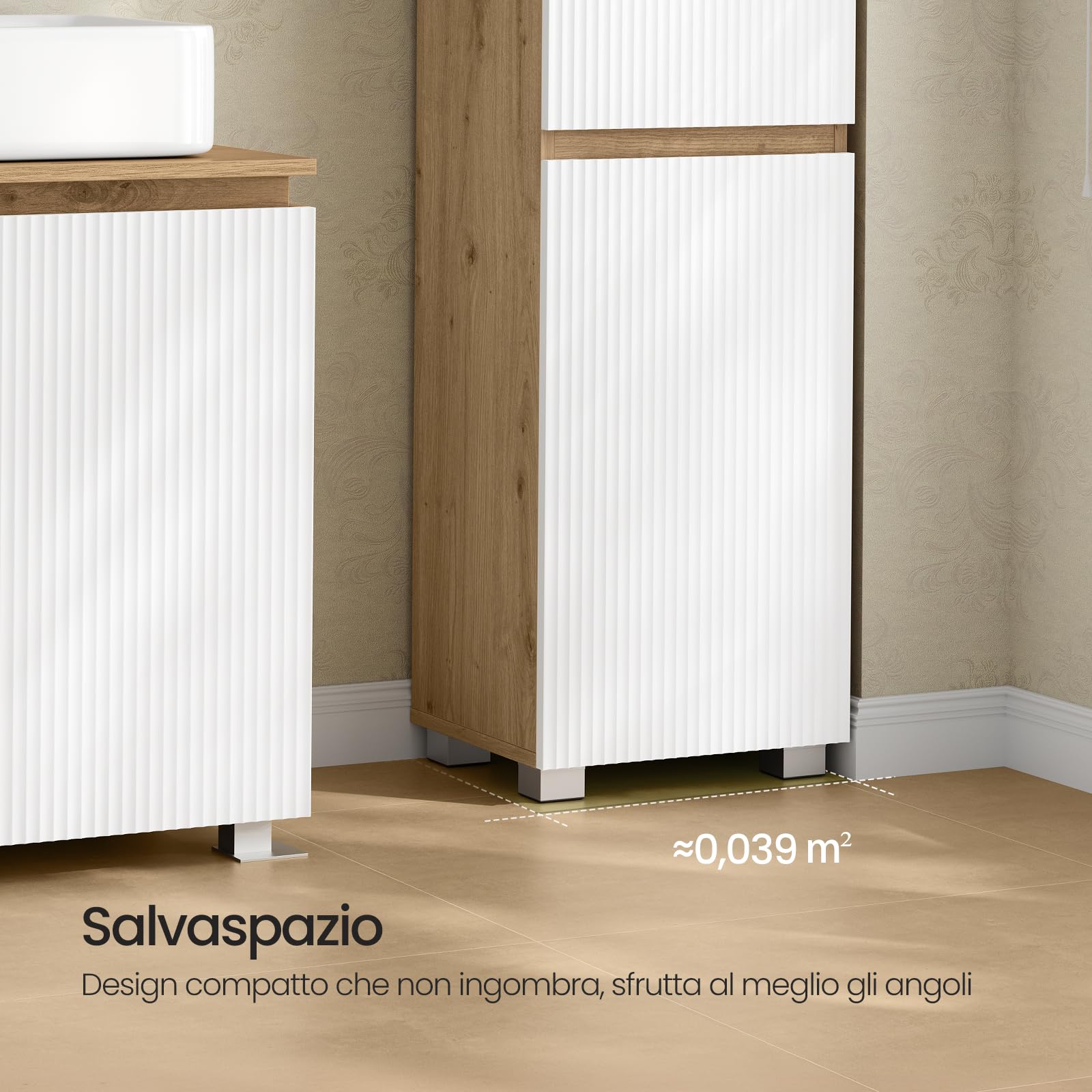EUGAD Colonna Bagno 2 Ante Cassetto Ripiani Regolabili 35x30x176.5cm Bianco+Rovere