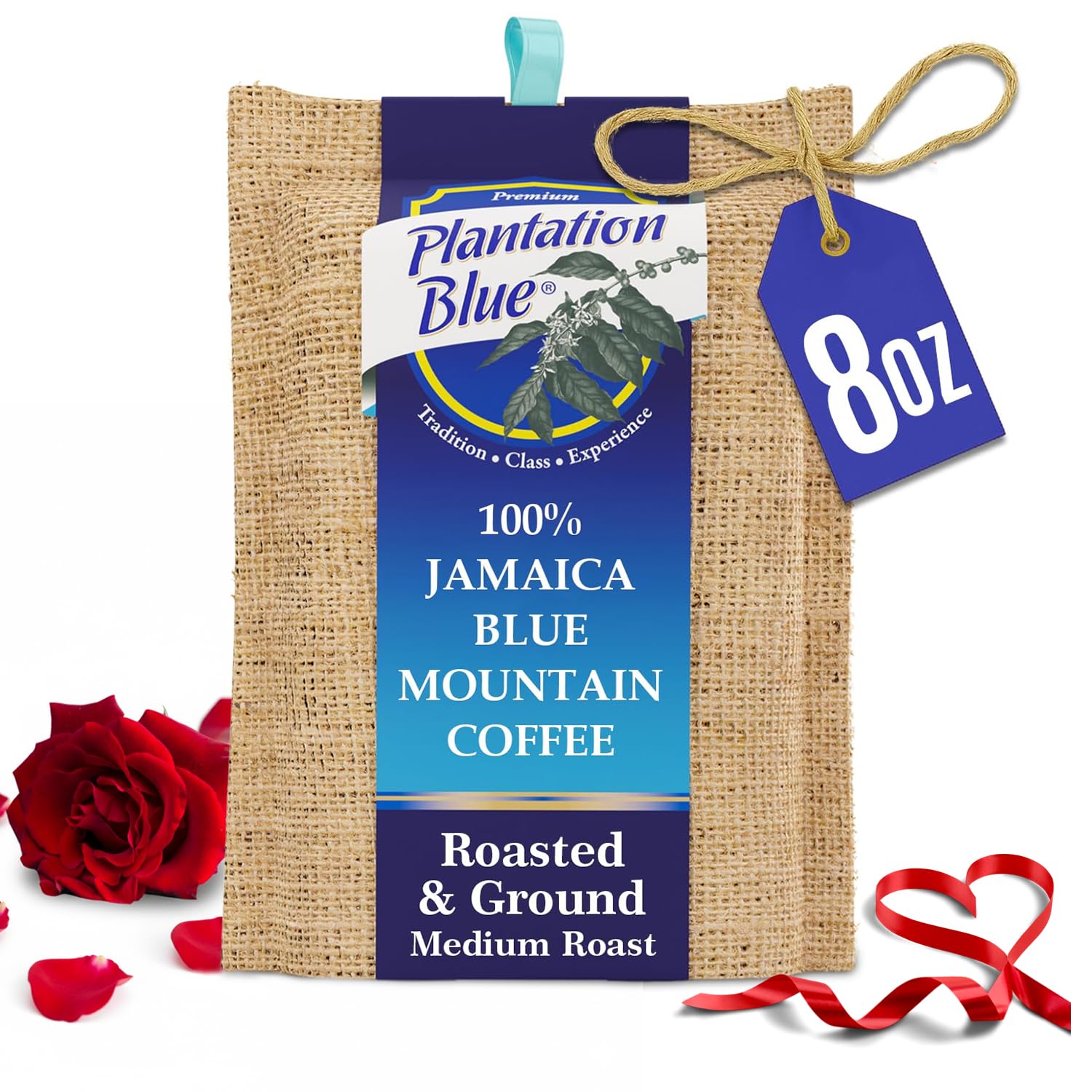 PREMIUM PLANTATION BLUE TRADITION CLASS EXPERIENCE 100% Blue Mountain Coffee Jamaica, Medium Roasted & Ground (8oz)