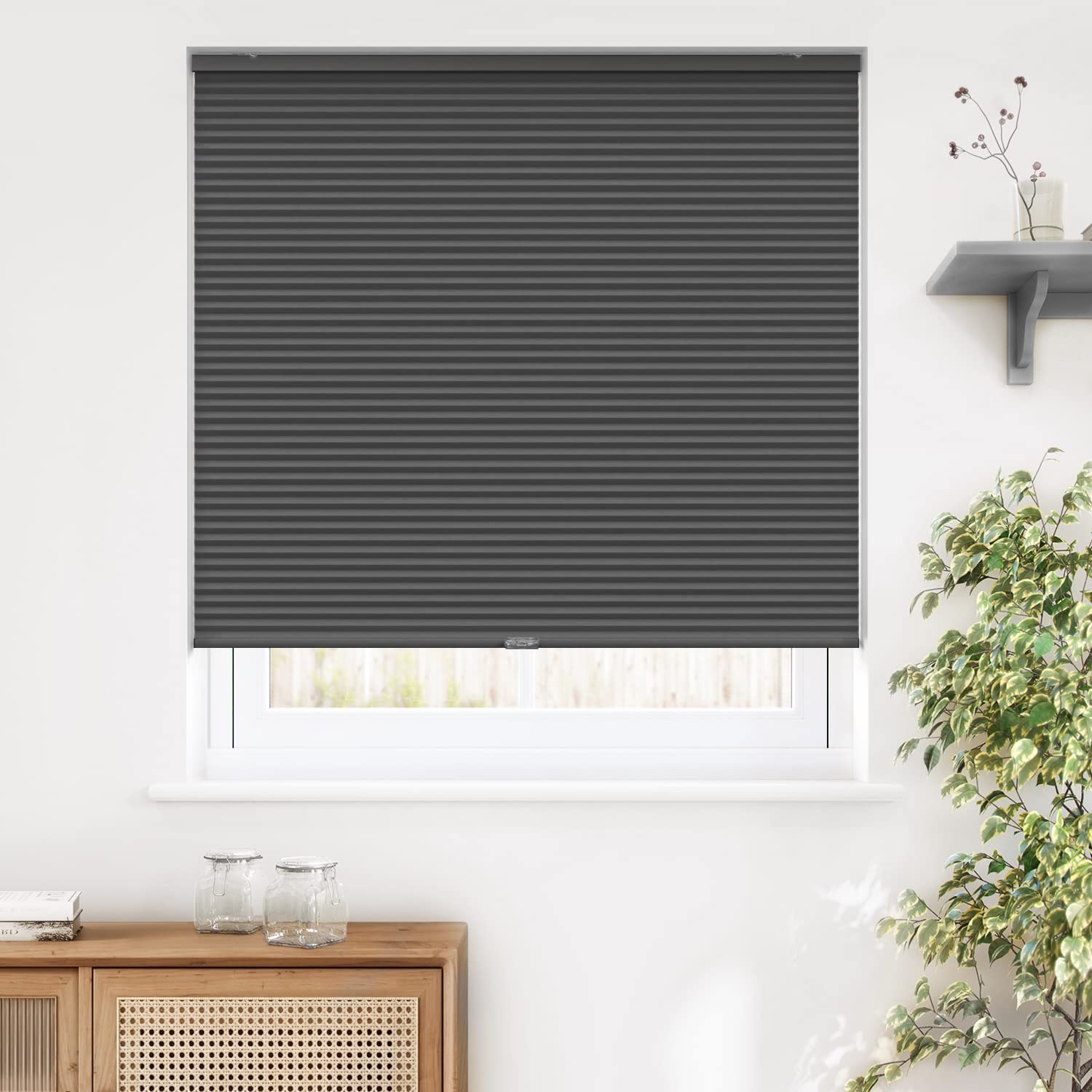 LazBlinds Cordless Cellular Shades, Blackout Privacy Light Blocking Honeycomb Shade Pleated Blinds for Windows Size 21'' W x 64'' H, Black