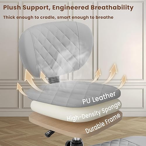 Miniatura 8 de Silla de oficina de patas cruzadas con ruedas, sillas de escritorio de oficina en casa con soporte de espalda, taburete ergonómico ajustable para