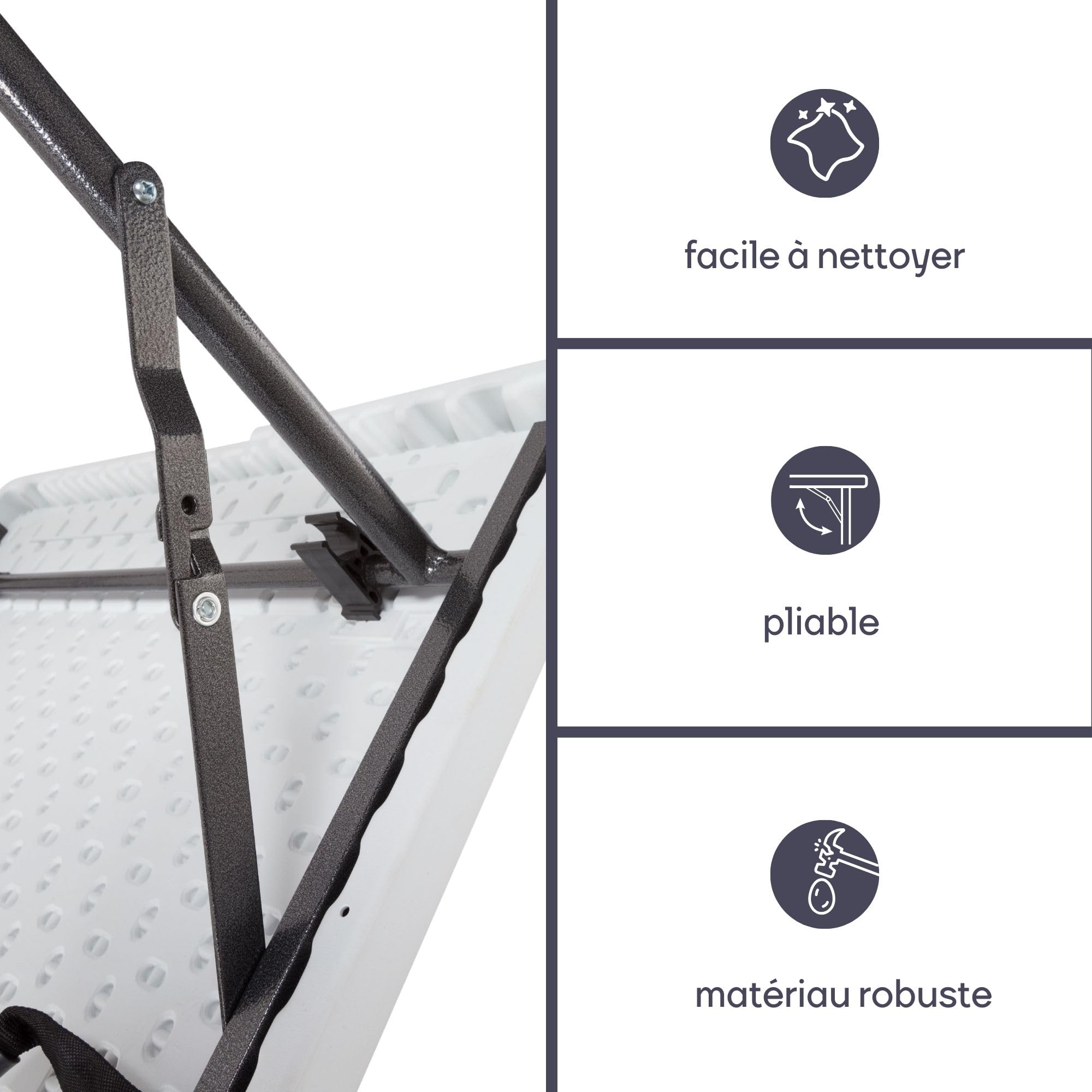 Perel Table Pliante, Table Valise, Table Pliable, résistante aux intempéries, avec poignée, idéale pour Pique-Nique, Camping, Barbecue, fête, supporte jusqu'à 100 kg, Blanche