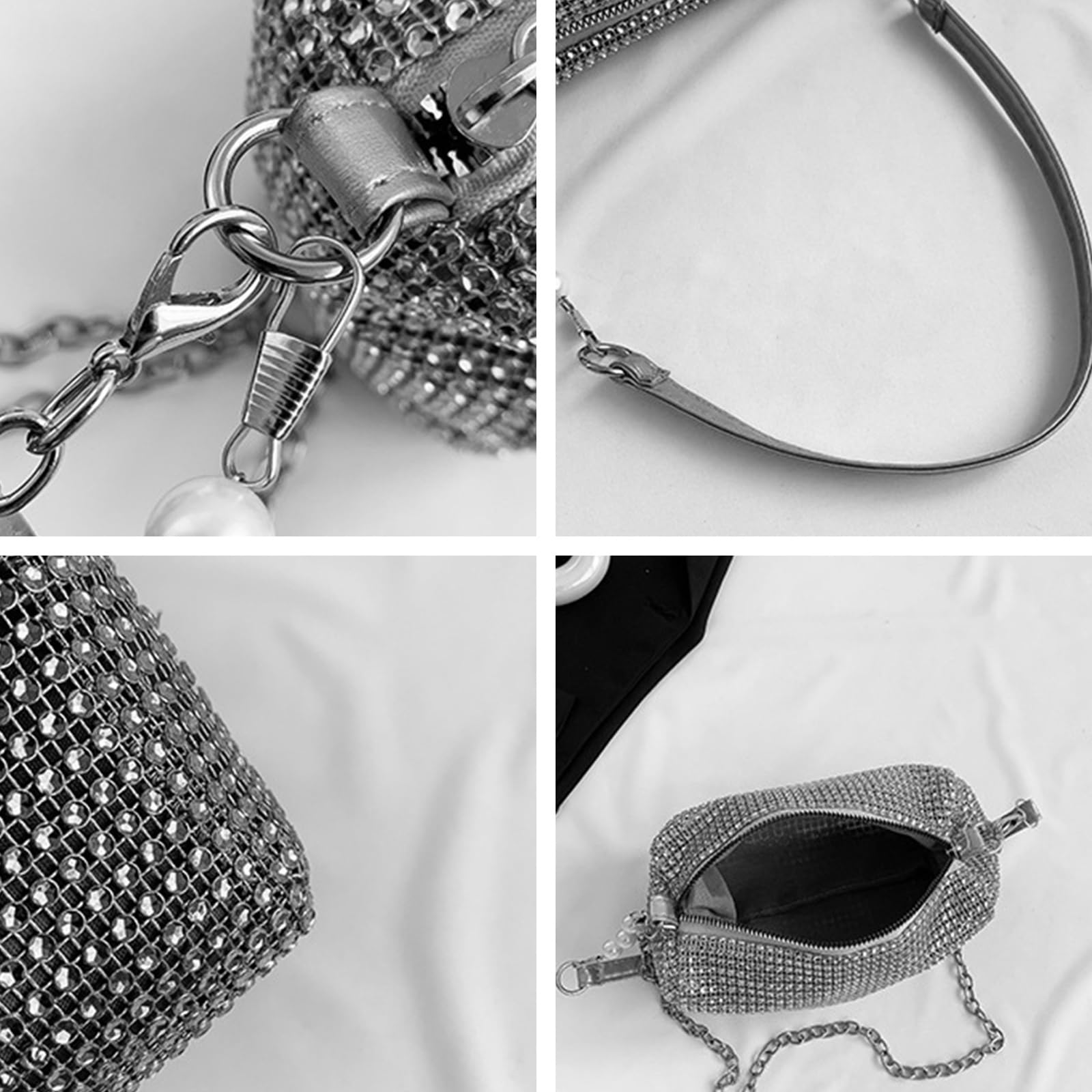Sac Soirée Argenté Femme Pochette à Bandoulière Pailleté Avec Thé Parfumé