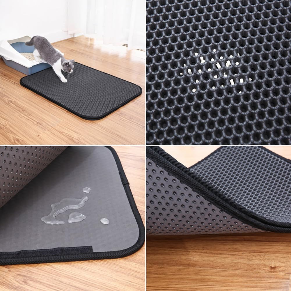 Leo's Paw Waterproof Cat Litter Mat, Unique Double-Layer Honeycomb Trapping Mat, Prevents Spreading, Dump Back For Re-use, Odor-resistant, Urine Proof, Non-slip Bottom, BPA-free (L (22 x 28"), Grey)