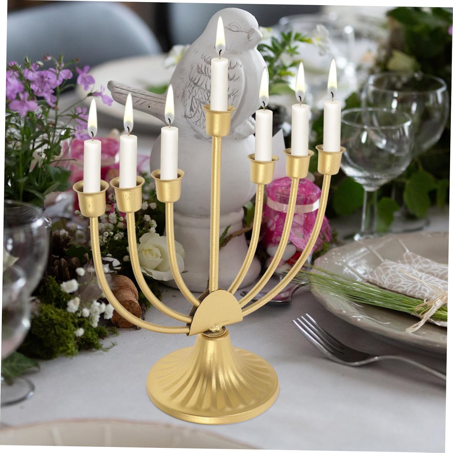 Ciieeo Hanukkah Menorah Candle Holder Elegant Decorative Stand for Table Centerpiece Sturdy Construction for Jewish Celebrations and Festive Gatherings