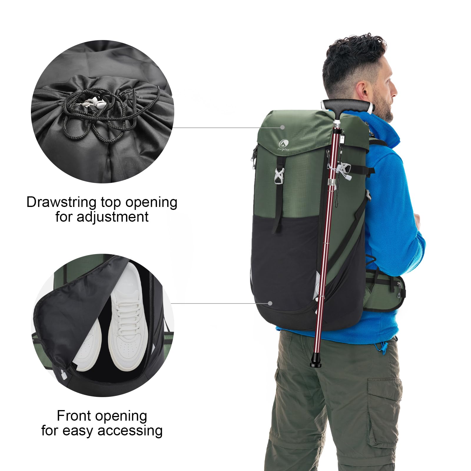 50L Zaino da Trekking con Apertura Frontale, Zaino da Viaggio Impermeabile per Campeggio Escursionismo, Grande Zaino da Montagna Leggero per Sport Alpinismo Avventura, Verde