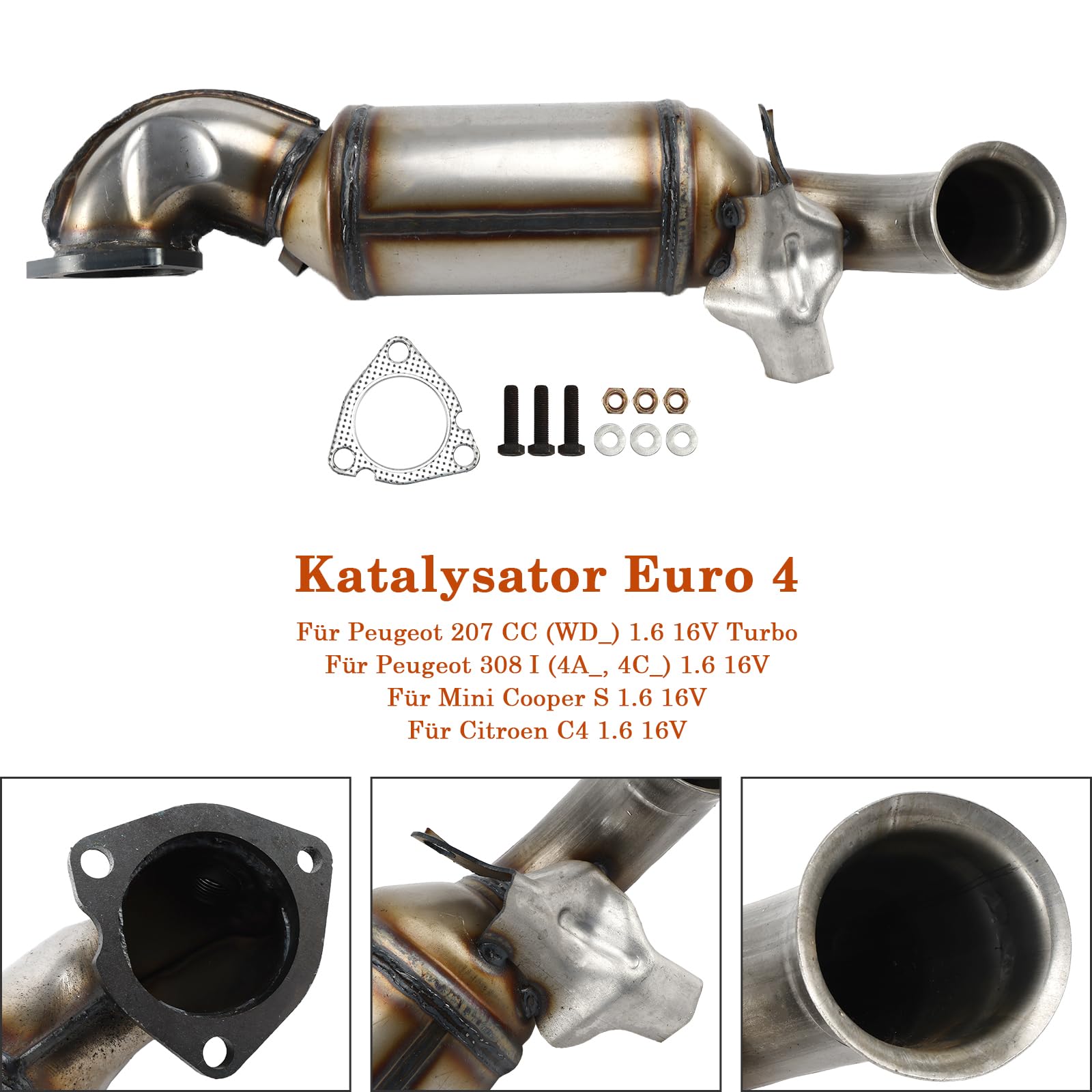 Topteng Catalytic Converter Apto para Peugeot 207 CC (WD_) 1.6 16V Turbo, 308 I (4A_, 4C_) 1.6 16V, Apto para Mini Cooper S 1.6 16V, Apto para Citroen C4 1.6 16V