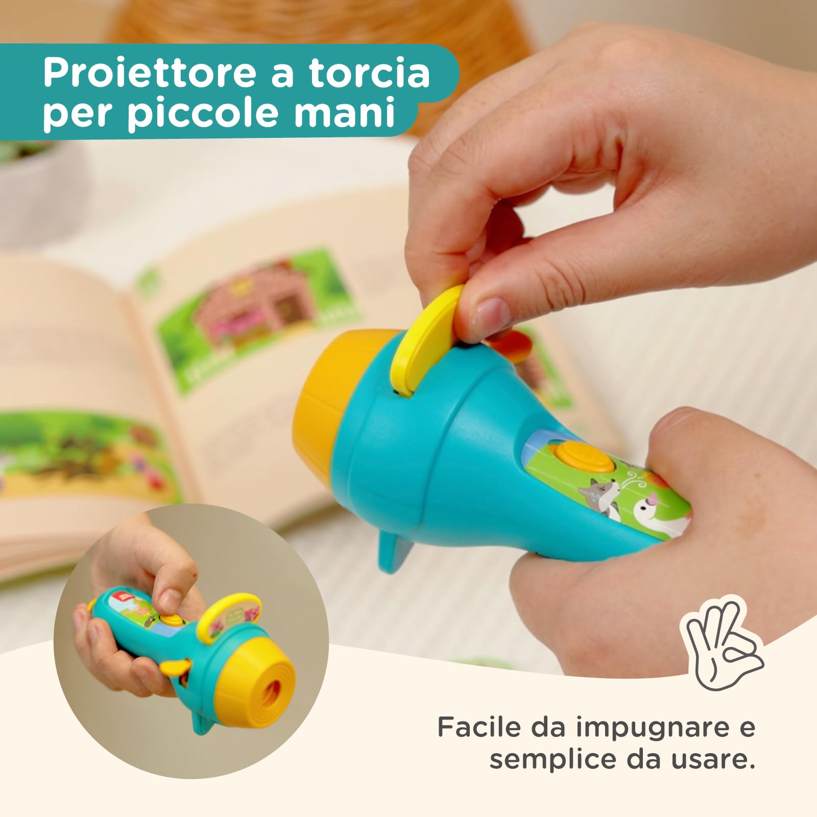 Nene Toys Libro di Fiabe con Proiettore a Torcia & Marionette delle Ombre per Bambini dai 3 Anni in su – 4 Storie Classiche in 5 Lingue, Set per la Lettura della Buonanotte