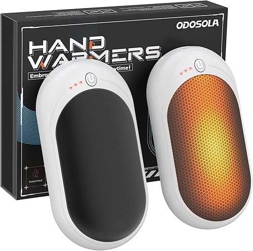 ODOSOLA Calentadores de manos recargables, paquete de 2 unidades, 6000 mAh 2 en 1, calentadores de manos calientes portátiles eléctricos, máximo 20