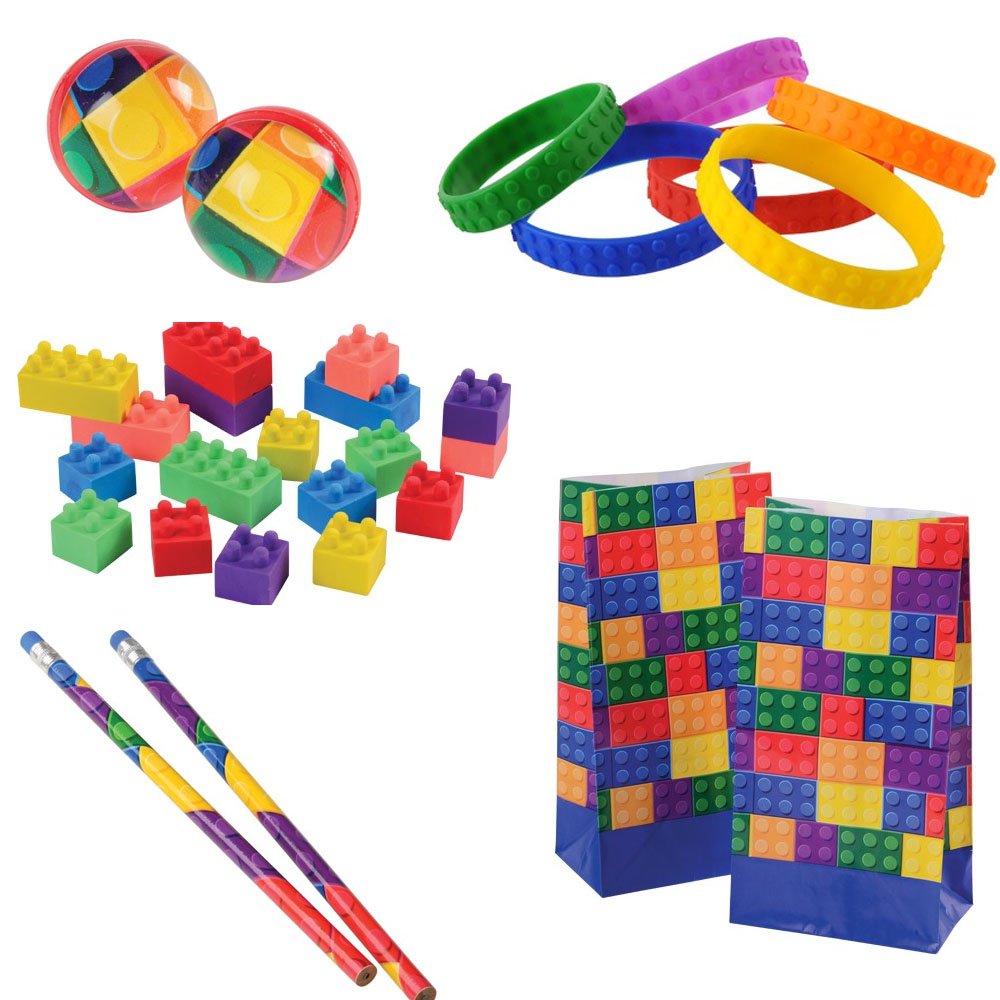 Kid Fun Block Brick Toy Party Favor Supplies Set for 12 Bundle 66 Pieces Mask Puzzle Bracelet
