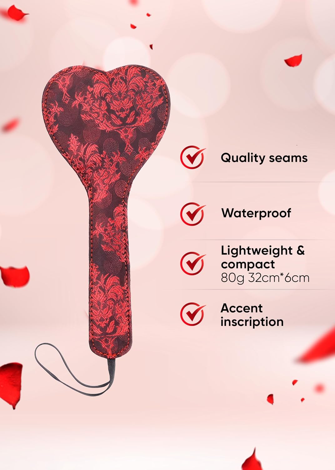 Heart Spanking Paddle for Adults Bedroom, Sex Paddle for BDSM Play, Sex Toy for Women, Fetish Accessory for Role Play, Red