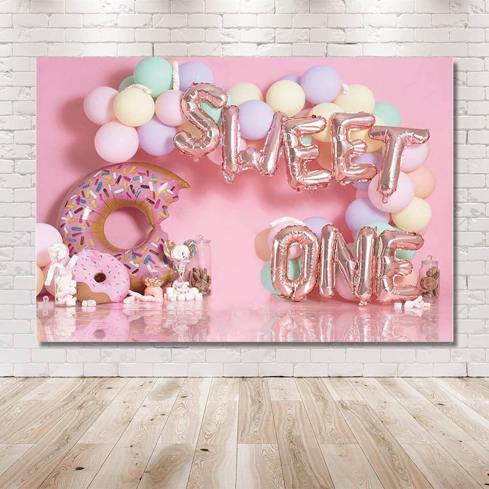 Sfondo In Vinile A Tema Ciambelle – 150x100 Cm, Per Compleanni Di Bambini, Feste E Foto, Con Motivi Colorati Caramelle