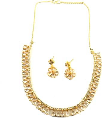 JewarHaat Indian Bollywood Necklace Set AD CZ Elegant Gold Plated Multi Stones Sparkling Crystals Choker with Earrings Fashion Jewellery for Women & Girls