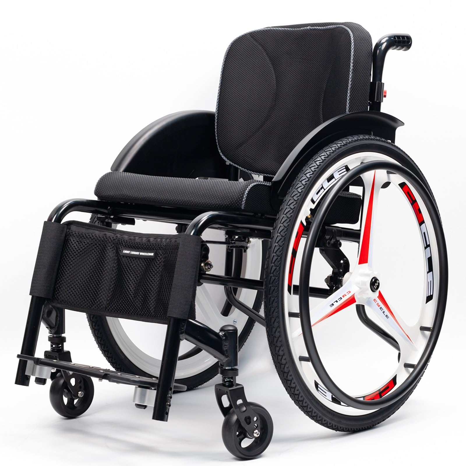 Lekki sportowy wózek inwalidzki, nieskładany, ze stopu aluminium, dla dorosłych (szerokość siedziska: 40 cm)