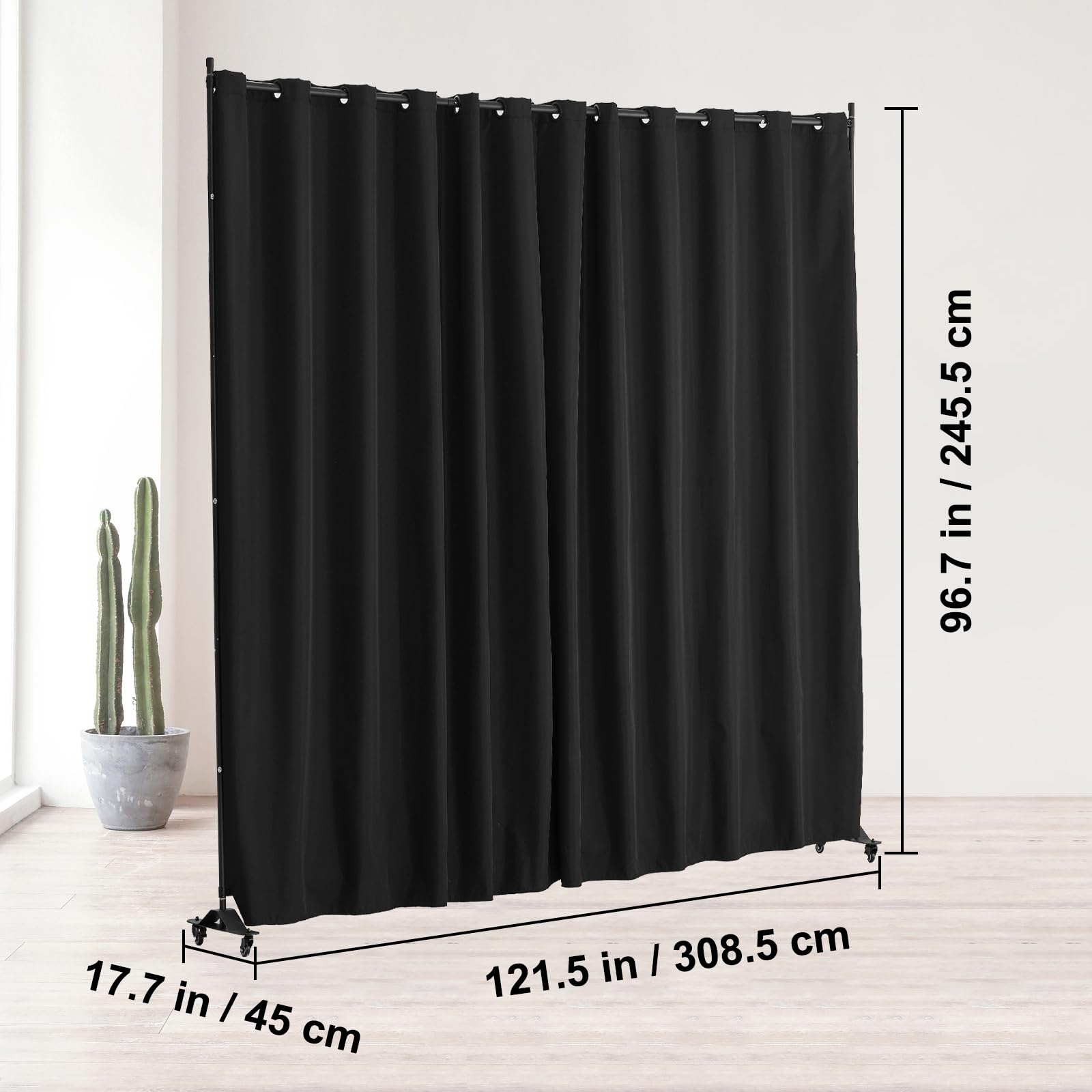 VEVOR Cloison de séparation en Tissu, séparateur de pièce Portable avec roulettes, paravent de confidentialité autoportant intérieur pour Bureau, Chambre, Salle à Manger, Maison, 308,5x245,5 cm, Noir