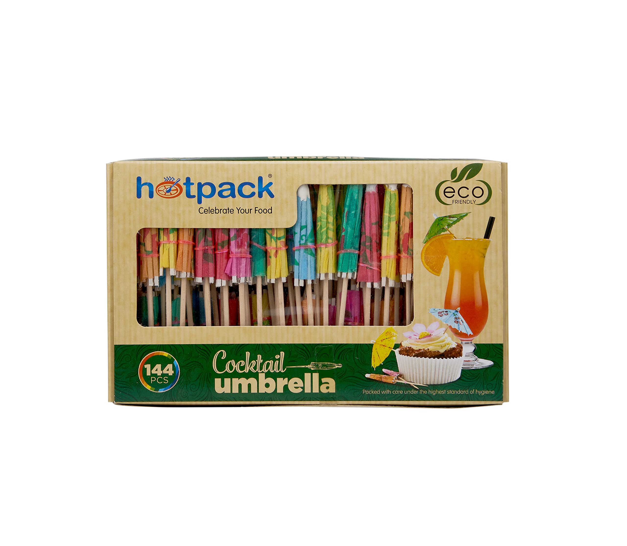 HotpackDisposable Cocktail Wooden Umbrella Multicolour, 144 Pieces