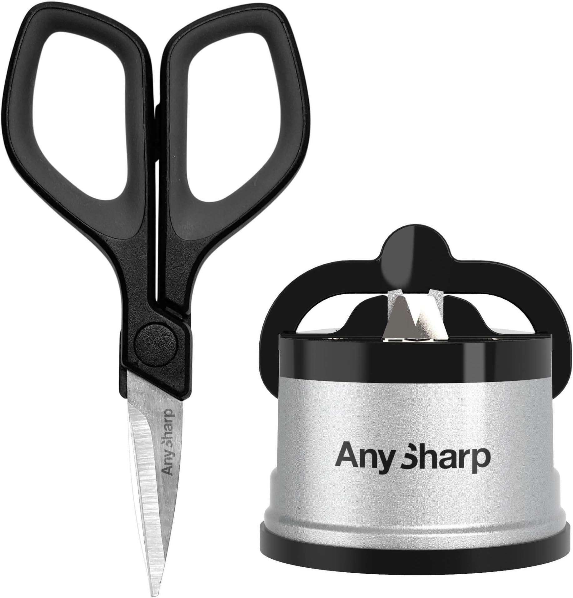 Combo Pack Knife Sharpener and Mini Scissors - Easy to Use Sharpening Tool with PowerGrip Suction Base and 20-Degree Pre-Set Angle - Flex-Resistant Scissors with Soft-Grip Handle