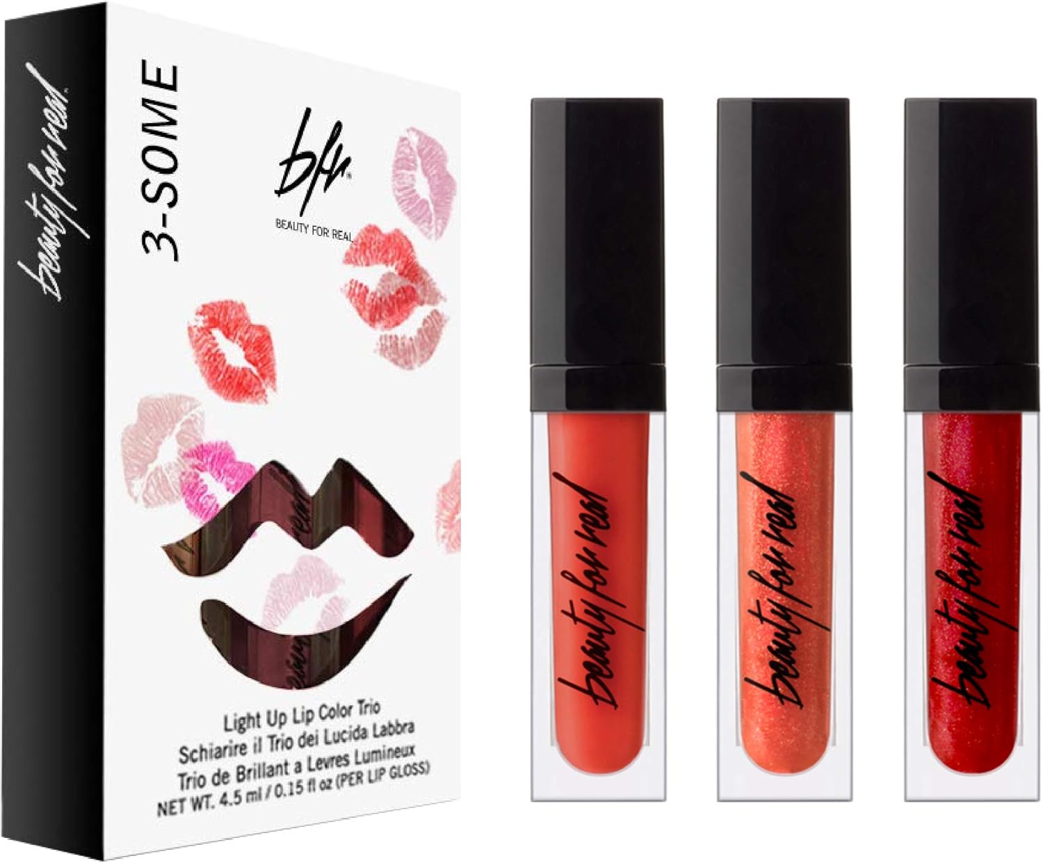 Beauty For Real 3-Some Lip Trio, So Hot – Includes Lip Cream + Color in Infrared and Gloss + Shine in Orange Rush & Light My Fire – With Mirror & LED Light