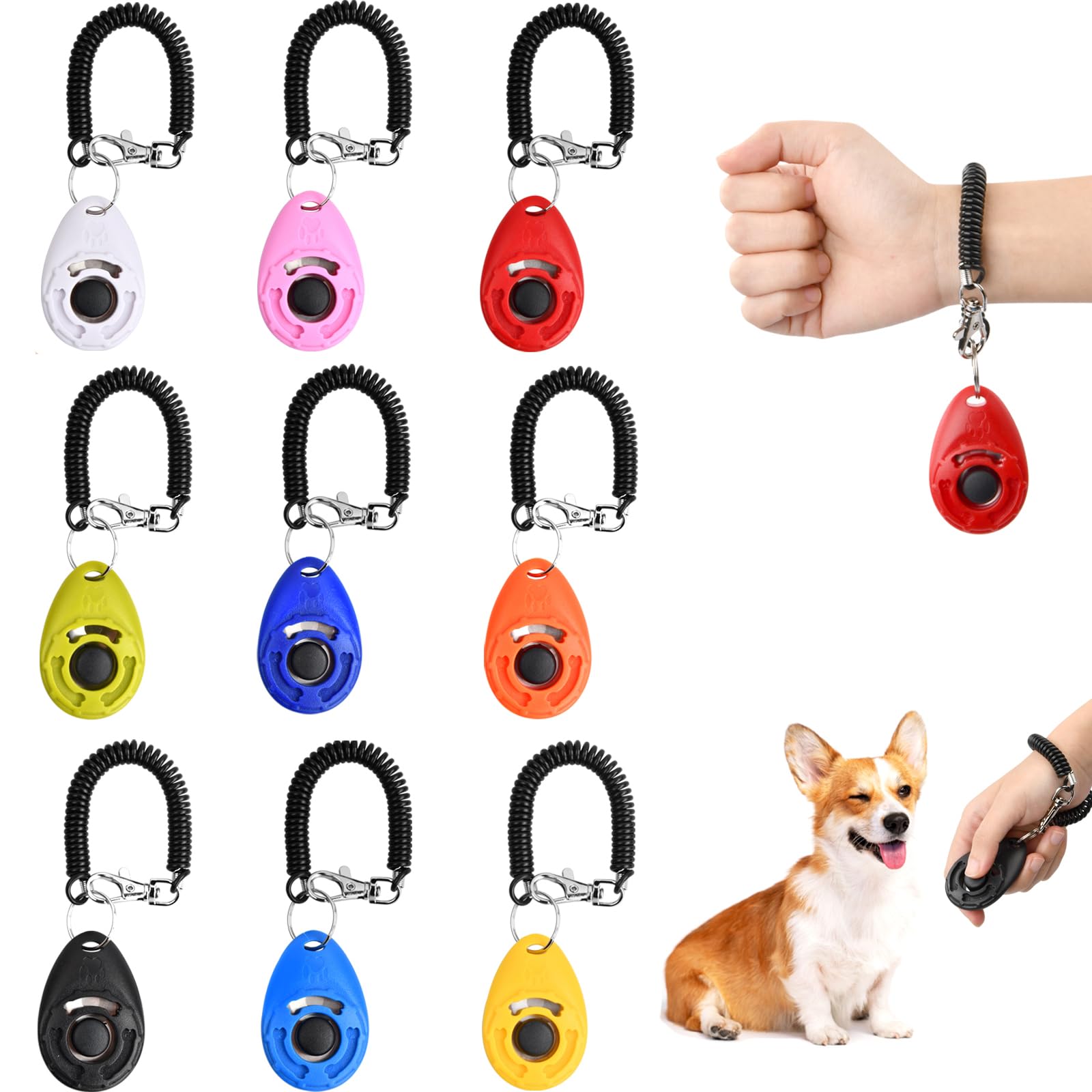Training Clicker, Formazione Clicker per Cani, 9 Pzzie Animale Domestico Clickers, Clicker Addestramento Cani con Cinturino da Polso per Cane,Gatto,Cavallo