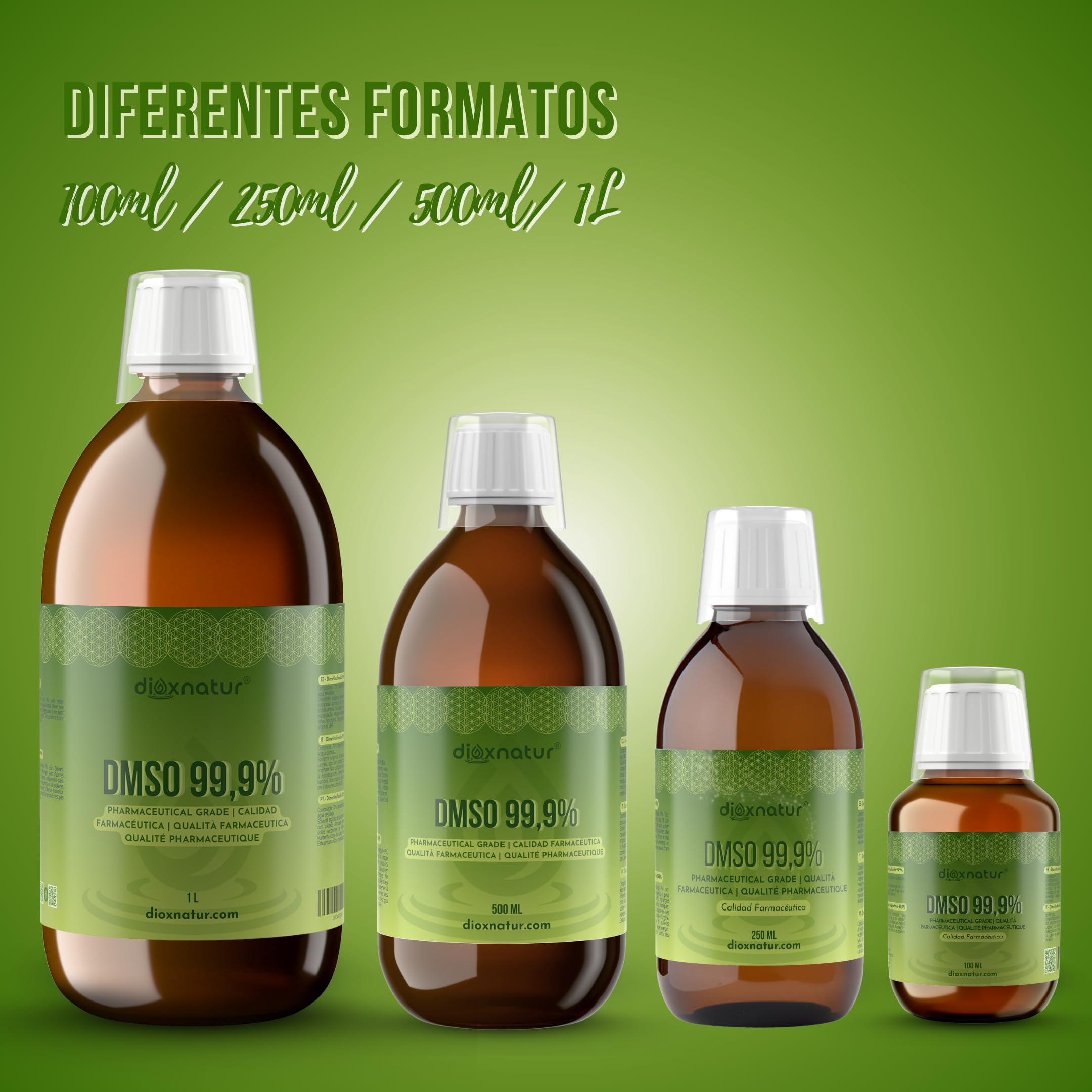 DMSO 99,9% 250ml Dimetilsulfóxido Grado Farmacéutico - Botella + Spray Vaporizador cristal ámbar