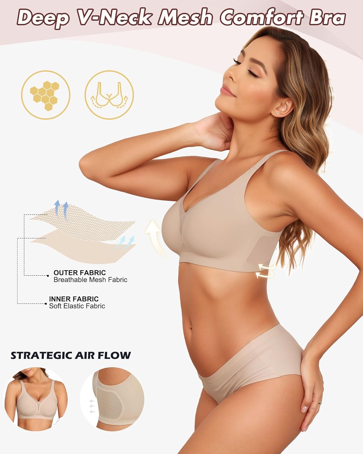 As Fairy Women’s Sexy Deep V Mesh Wireless Bra Seamless Bralettes, Soft Support Breathable Comfort Daily Wear Brassiere - Image 2