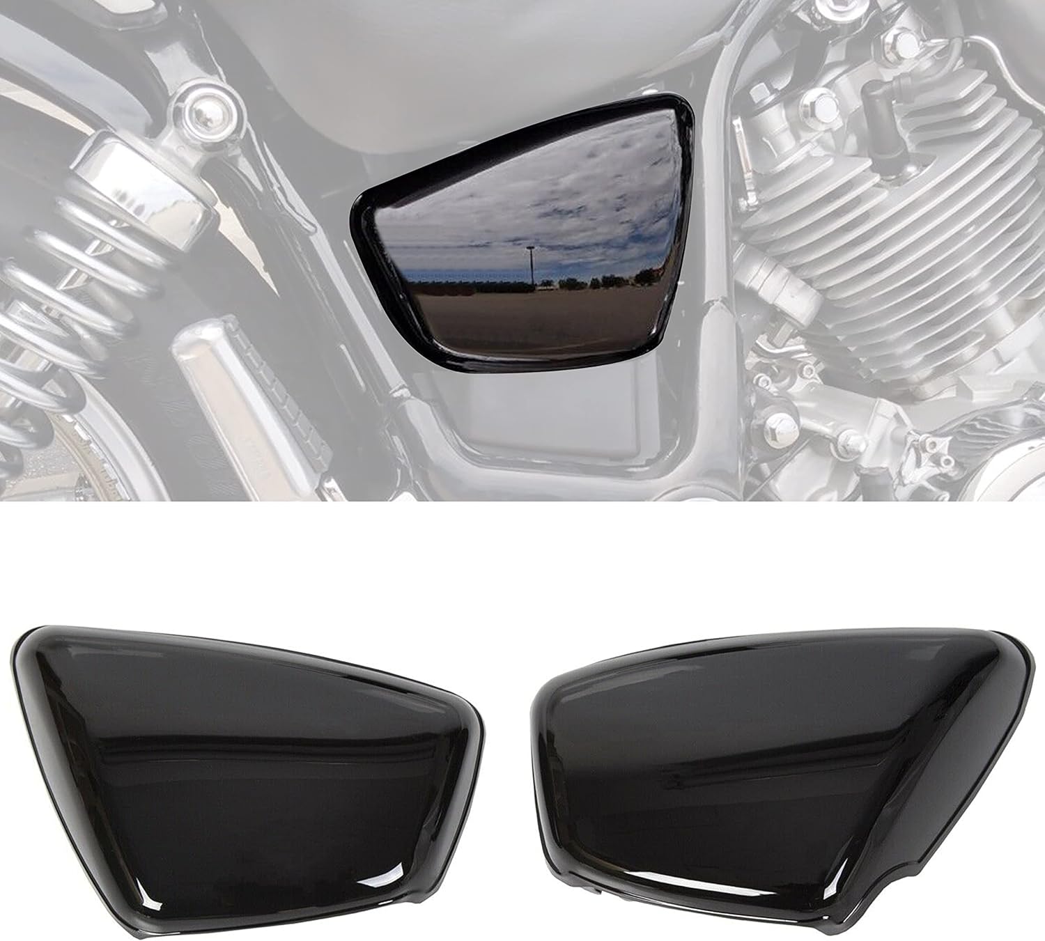 ECOTRIC Motorcycle Pair Black Panel Battery Cover Fairing Compatible with 1984-Up Yamaha XV 700 750 1000 1100 Virago Battery Side Fairing Cover Protection (Left & Right Side) - 2 Packages