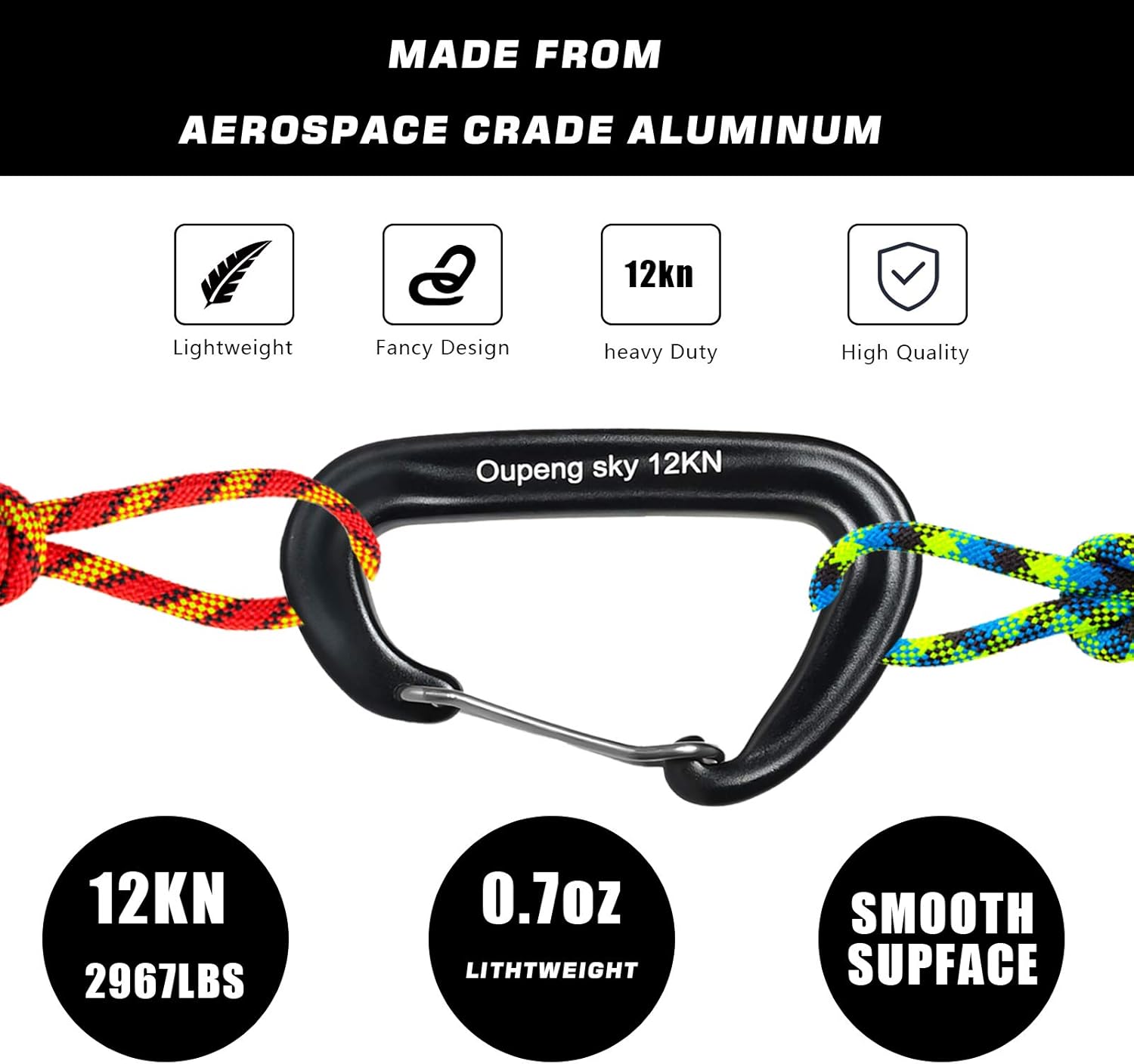 12PCS Carabiner Clips Set - 4pcs 12KN Heavy Duty Caribeaners 8pcs 66lbs Lightweight Caribeener Clips,D Ring Key Clip for Hammocks Camping Accessories Hiking Gym Keychain Locking Dog Leash and Harness : Sports & Outdoors