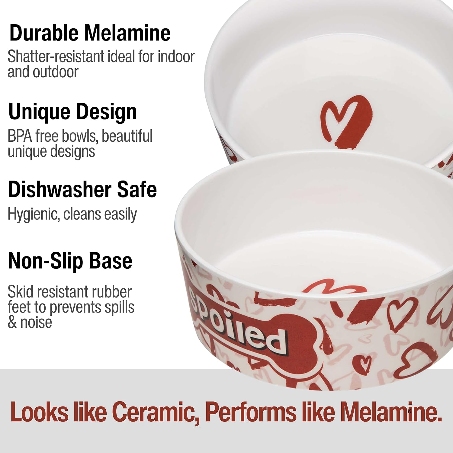 Loving Pets Dolce Moderno Ceramic Look Dog Bowl – Modern Melamine Dog Food Bowl & Dog Water Bowl – Durable, Non-Slip Pet Dish for Small & Medium Dogs – Dishwasher Safe Dog Bowl (Large, 47 oz) image 2