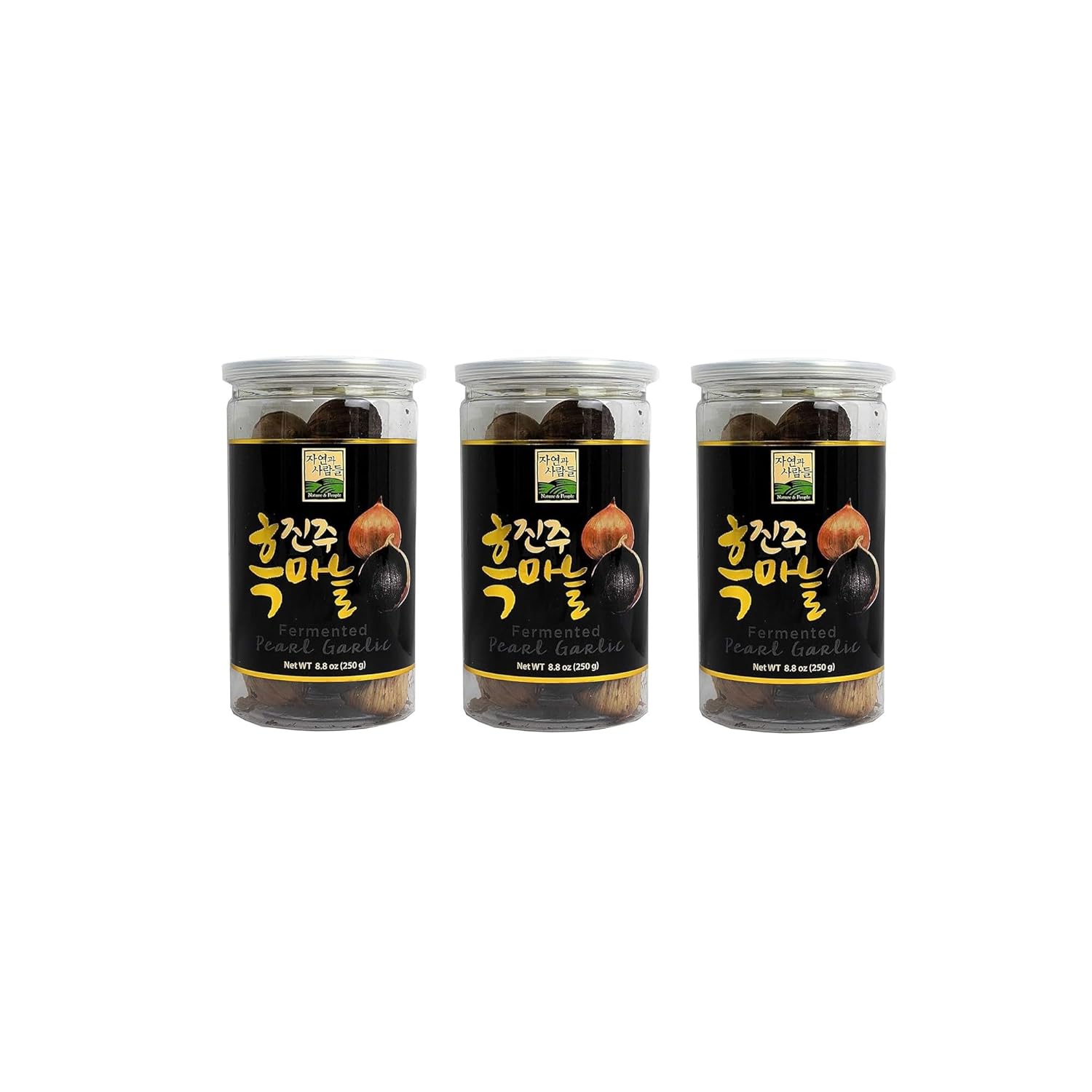 Black Garlic Pearl, 100% Fermented Single Clove Garlic, 250g (8.8 Oz), Canned and Jarred by J1 (3 Jars)
