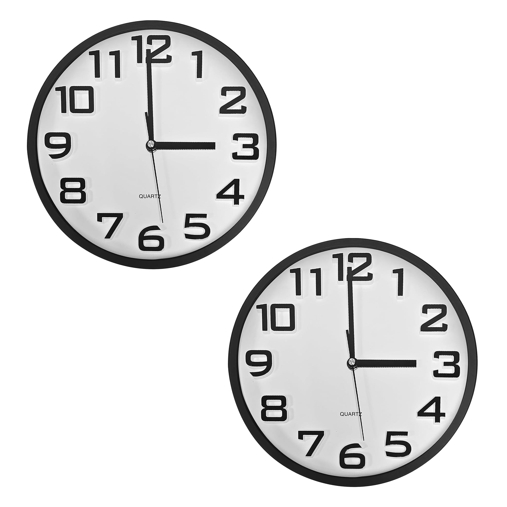 DC VOLTAGE Modern Colorful Large Number Kid Wall Clock, Ticking Quartz Battery Operated Decorative Round Clock for Children Bedroom Nursery Room School Home (Style 7 - Black 2 pack)