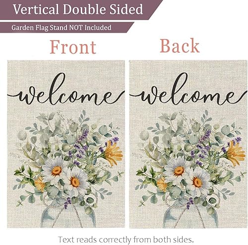 Miniatura 3 de Banderas de jardín de flores de bienvenida para exteriores, decoración de jardín de margaritas en acuarela de primavera, decoración pequeña de