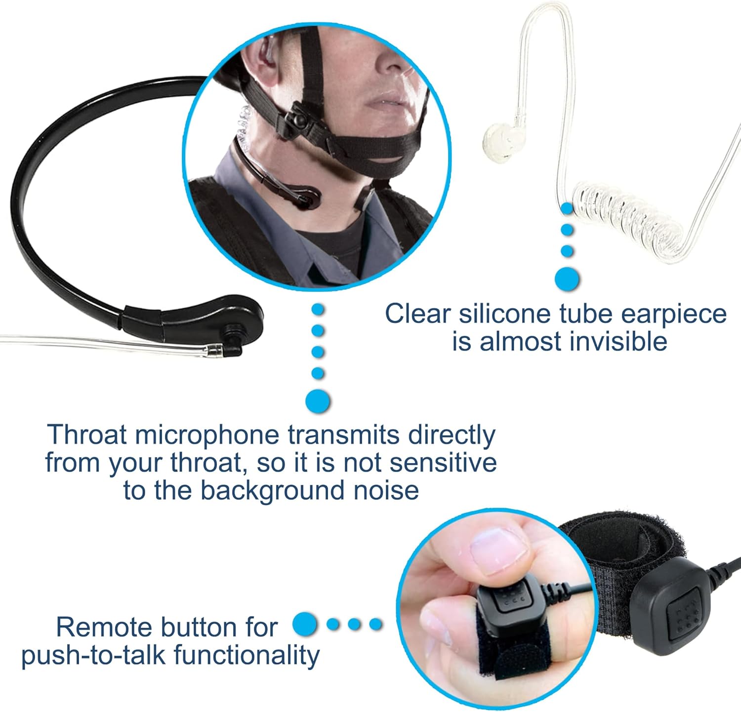 HQRP 4-Pack Acoustic Tube Earpiece PTT Throat Mic Headset Compatible with Kenwood Pro-Talk, Pro-Power, Free-Talk, Protalk XLS, FreeTalk XLS Sun Meter