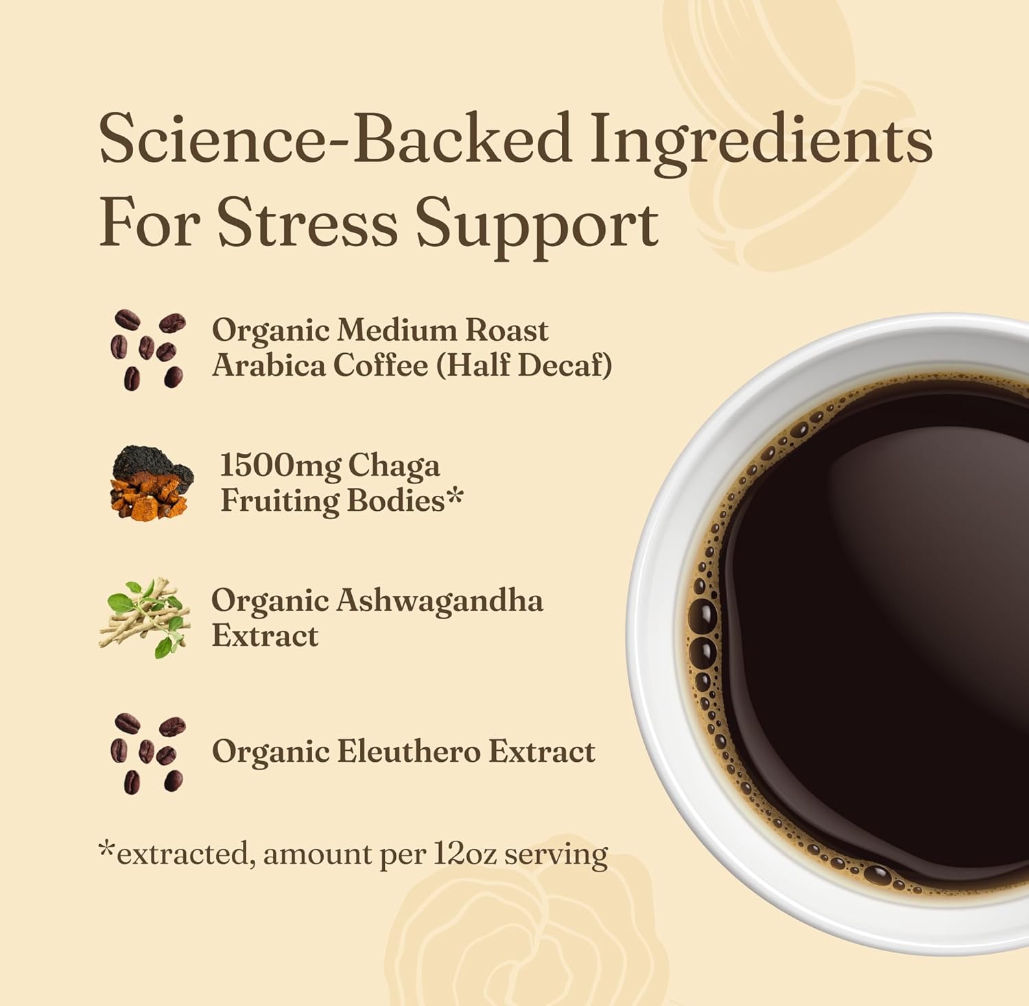 Four Sigmatic Organic Balance Adaptogen Ground Coffee | Medium Roast USDA Organic Coffee with Ashwagandha, Chaga Mushroom, Eleuthero and Tulsi for Focus and Energy Boosting | 12oz Bag