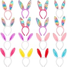 16 Pcs Easter Bunny Ear Headband Colorful Plush Rabbit Ears Hair Hoop for Easter Party Cosplay Costume Accessories