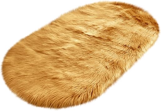 Oval Fluffy Rugs for Living Room Machine Washable Ultra Soft Artificial Rugs for Bedroom Small Shag Area Rug Non Slip Plush Rugs Carpet for Bedside Sofa Home Decor Aesthetic 24"x16", Gold
