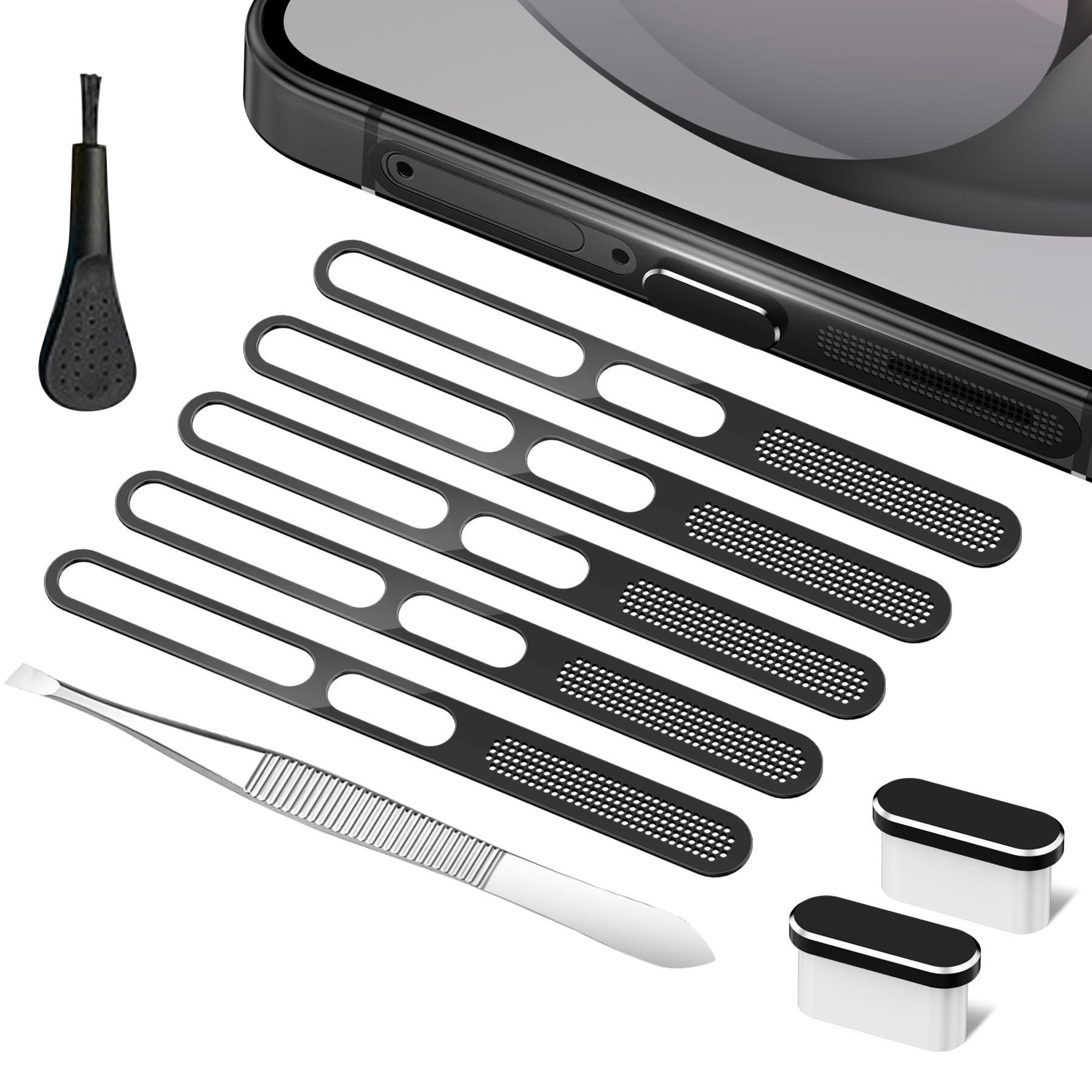 Tapón antipolvo USB C y protector de altavoz compatible con Samsung Galaxy S26 Ultra en malla negra 8