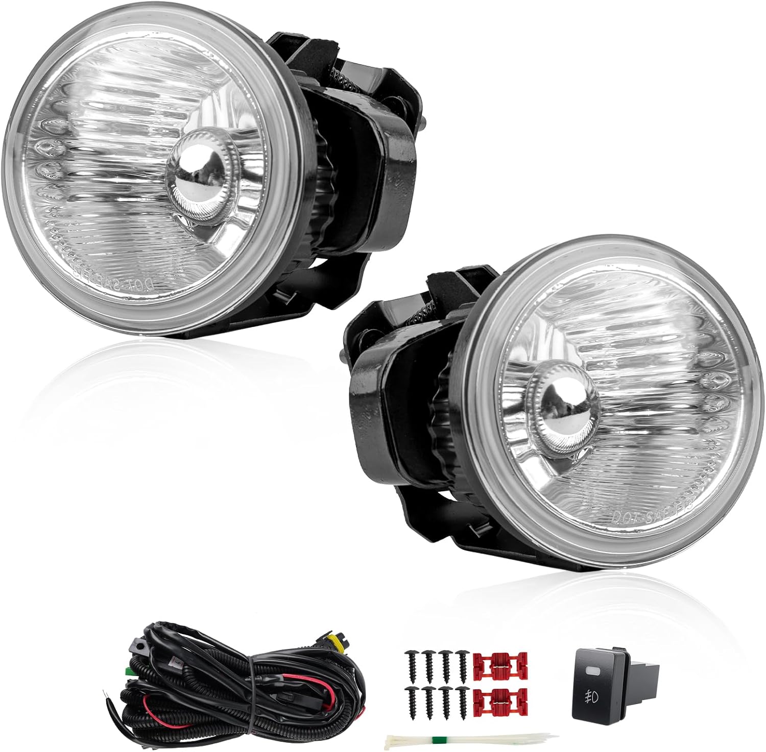 RP Remarkable Power, Fog Lights Fit For 2002-2004 Altima/2003-2007 Murano/ 2003-2005 FX35& FX45 Clear Lens Driving Bumper Fog Lamps with Wiring Harness& Switch Assembly -FL7061