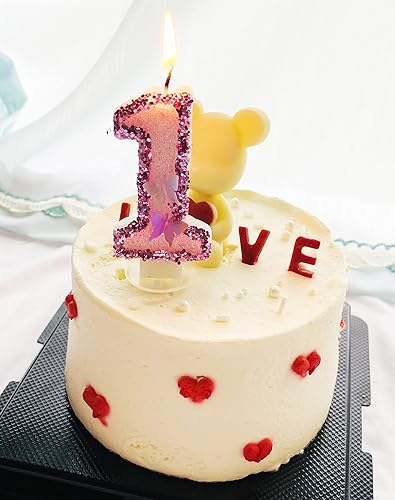 Miniatura 4 de Velas de cumpleaños número 9, velas de pastel de feliz cumpleaños con purpurina rosa, velas hechas a mano con números de lentejuelas