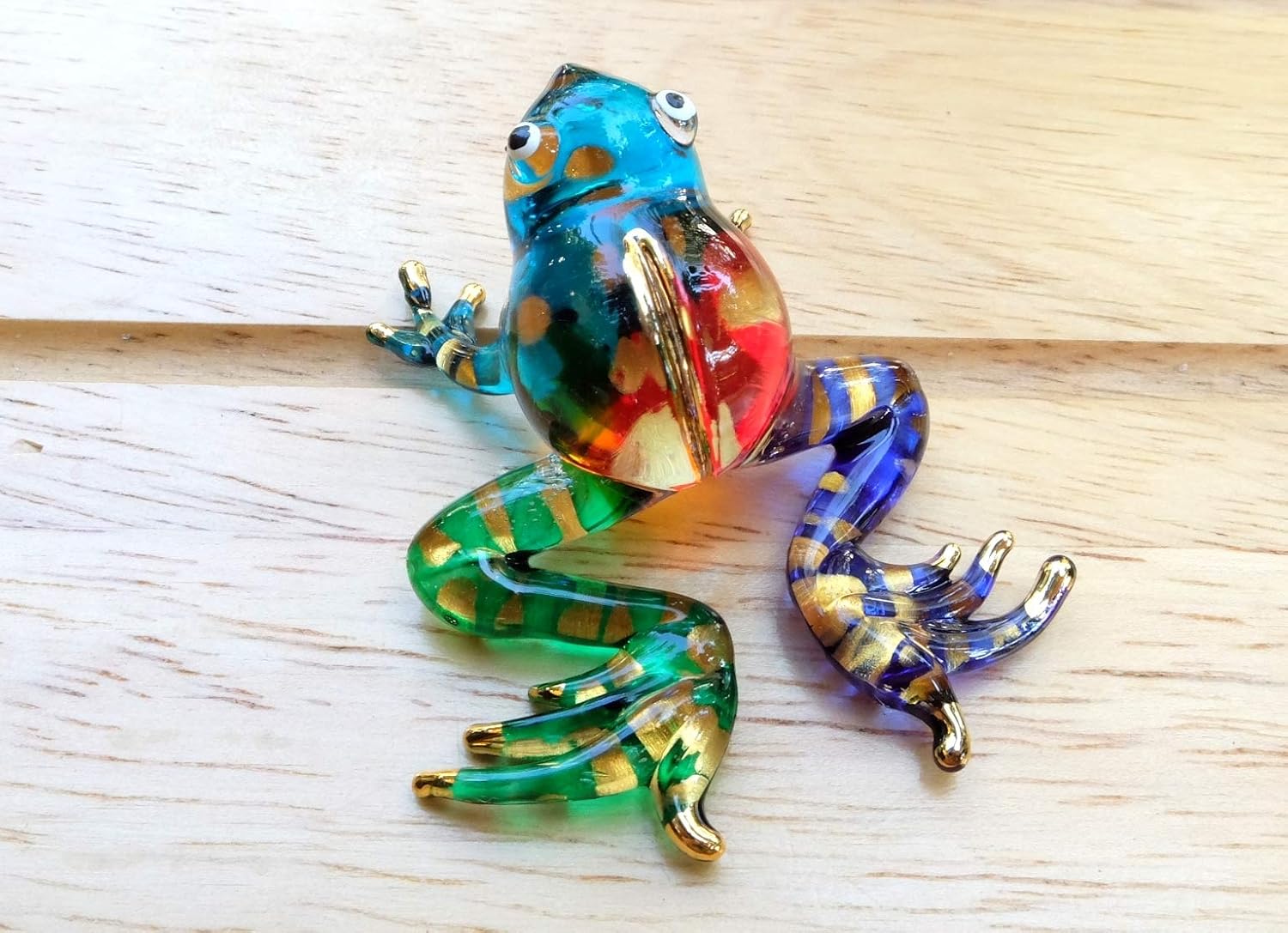 Handmade Mini 2" Cute Multicolor Frog Figures Blown Glass Art, Miniature Animals, Fantasy Collectible Figurines, Gift Ideas, Tiny Ornament, Cool Stuff Decor No.7 - view 3