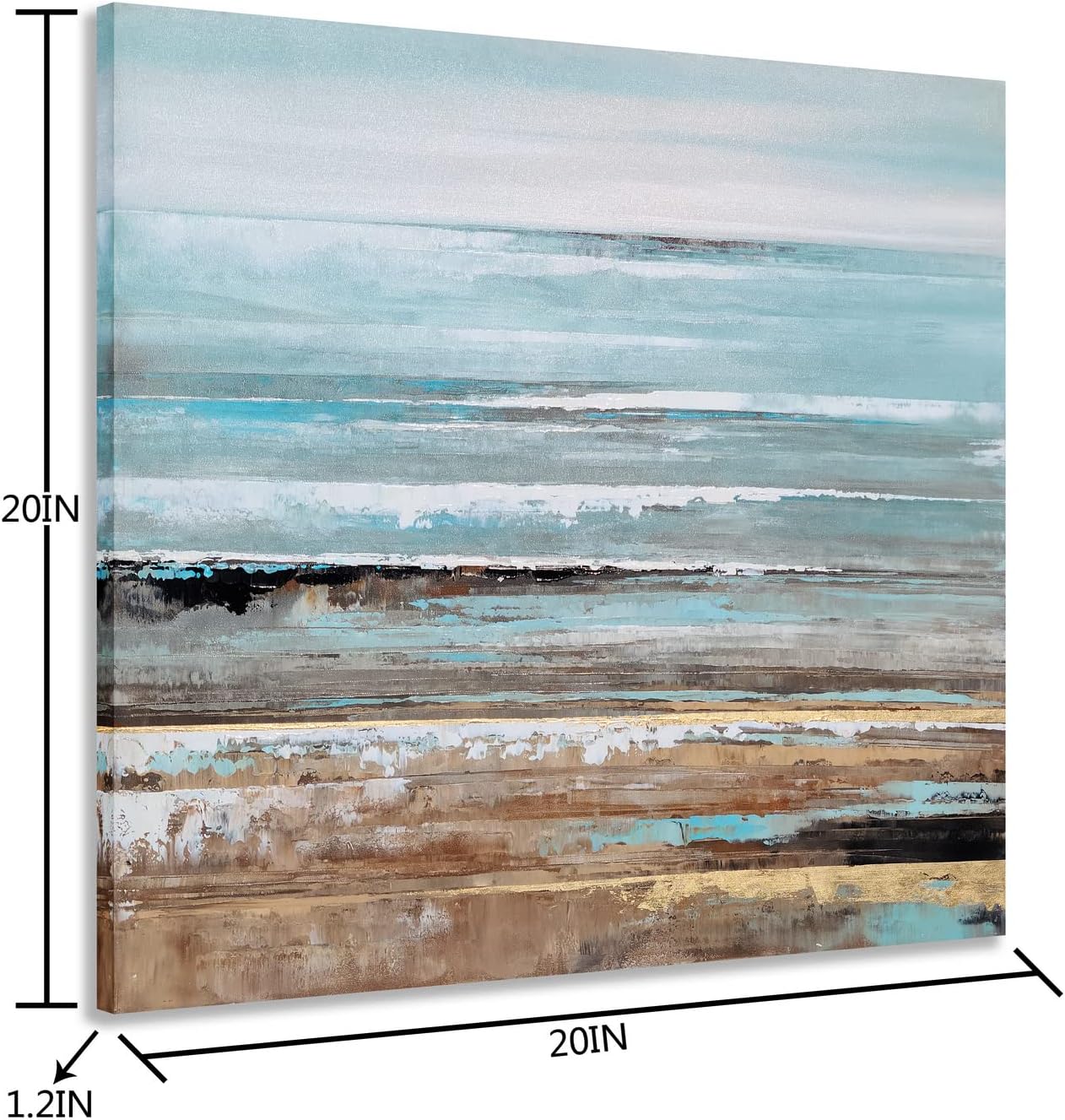 Yihui Arts Abstract Ocean Canvas Wall Art - Seawaves Paintings with Textured and Gold Foil - Modern Square Artwork for Living Room Bedroom Decor