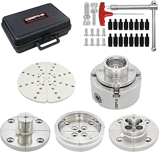 DEEFINE 4" Woodworking Lathe Chuck Kit with 1''X 8 TPI Screws, Nickel Plated Determinent 4 Claw Woodworking Turning Chuck Kit (5 Nips)