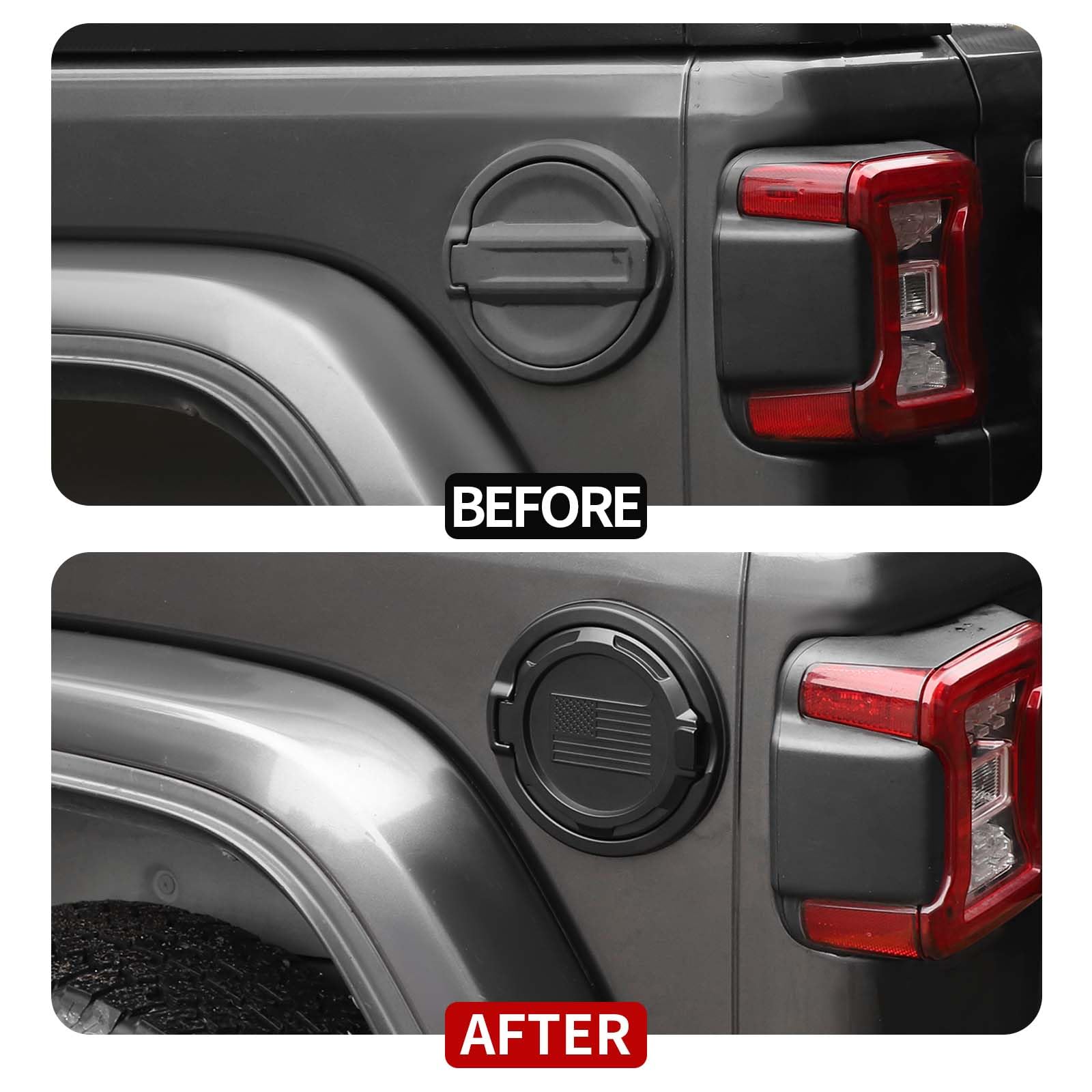 JeCar JL Gas Tank Cap Cover American Flag Fuel Filler Door Fit for Jeep Wrangler JL JLU 2018-2024, Matte Black