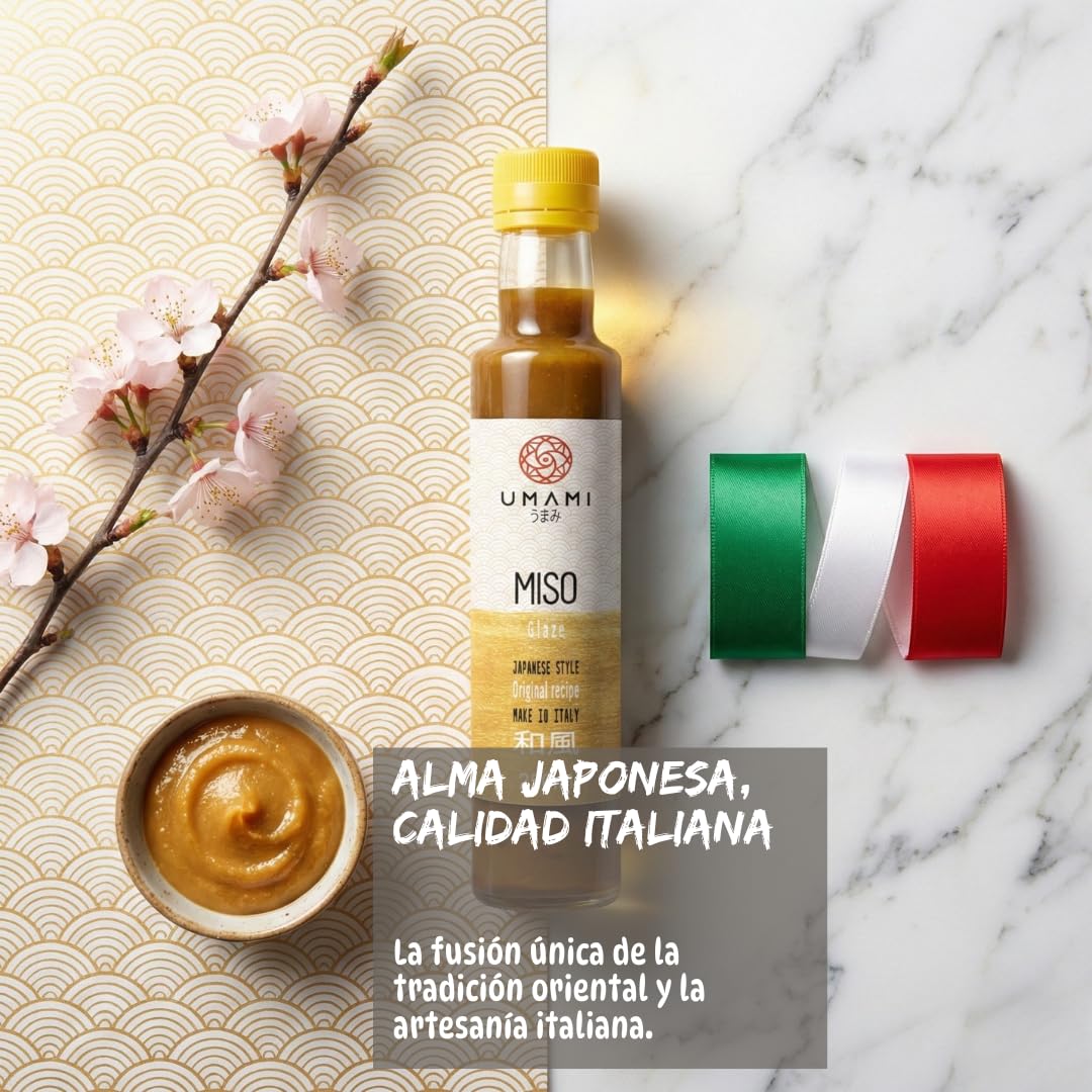 Umami Glaseado de Miso Japonés 250ml - Salsa Dulce y Salada para Salmón, Berenjenas y Carne - Ideal para Nasu Dengaku - Sin Conservantes - Sabor Umami Auténtico