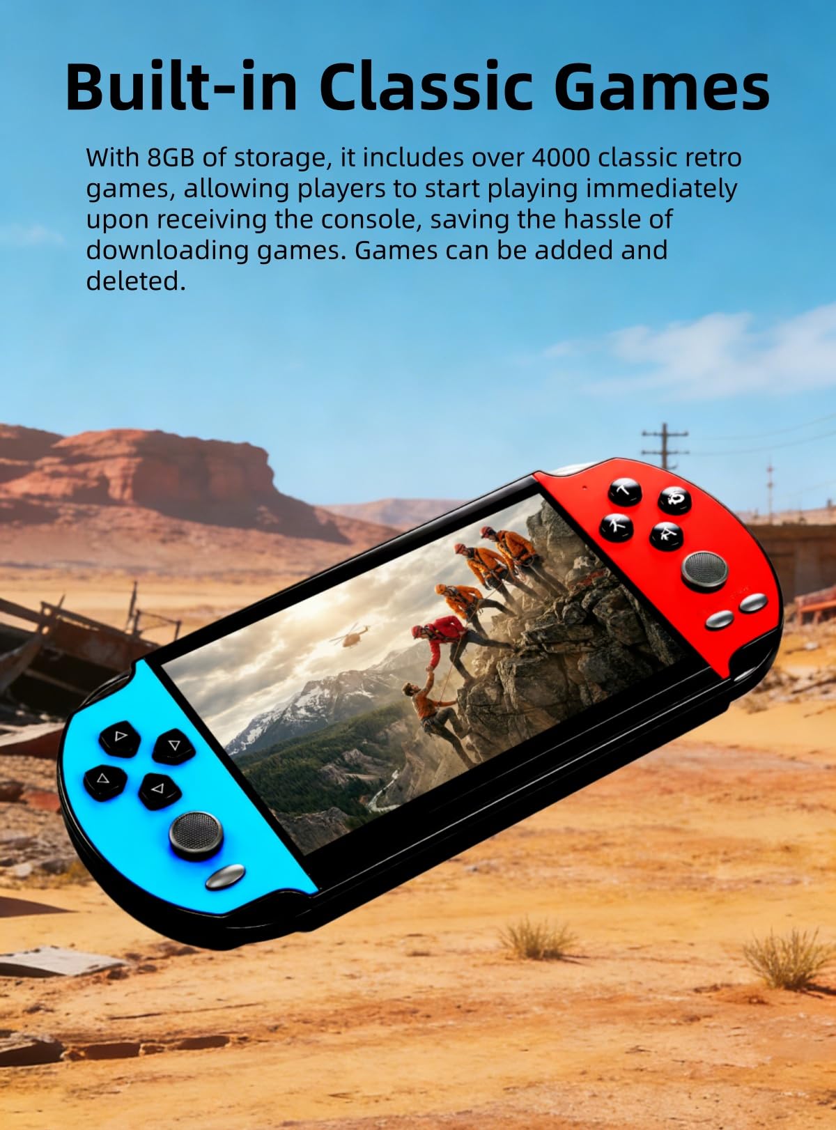 Consola de videojuegos MP4/MP3 de 5.1 pulgadas, múltiples emuladores, juegos retro clásicos integrados, consola portátil de mano, perfecta para cumpleaños, al aire libre, viajes, ocio y
