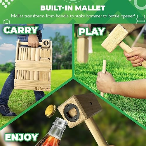 Miniatura 3 de SWOOC Games - Juego de Kubb Yard - Juego de ajedrez vikingo de madera dura premium con caja de madera - para adultos y niños - Juego de Kubb tamaño