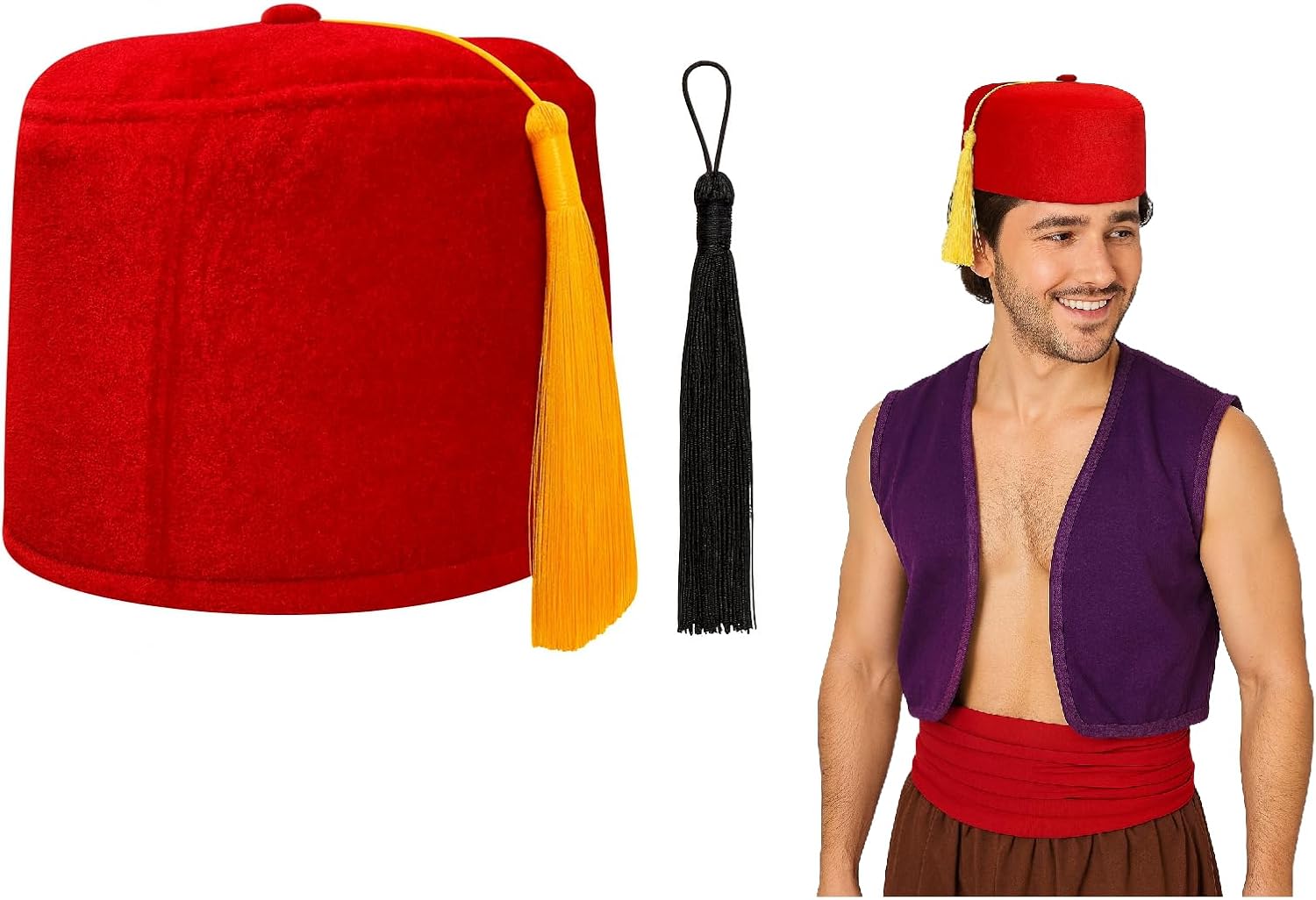 Nicky Bigs Novelties Adult Red Fez Hat, Turkish Hat, Bell Hop Hats, Halloween Costume Accessory, Adjustable Size