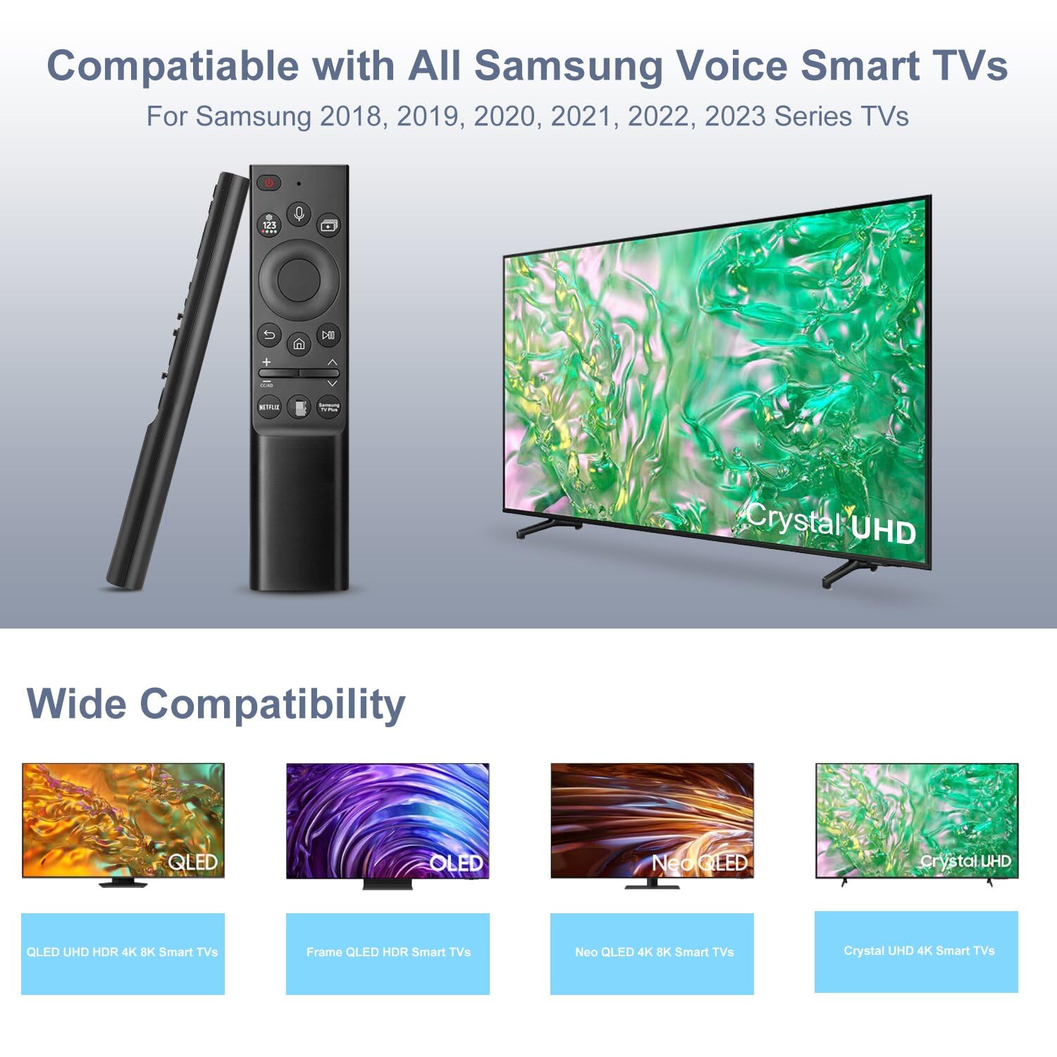 Telecomando Vocale Sostituzione per Samsung Smart TV, Telecomando Universale Compatibile con 2018-2023 utti gli TV Samsung Curved Frame QLED LED LCD 8K 4K TVs con Vocale Funzione
