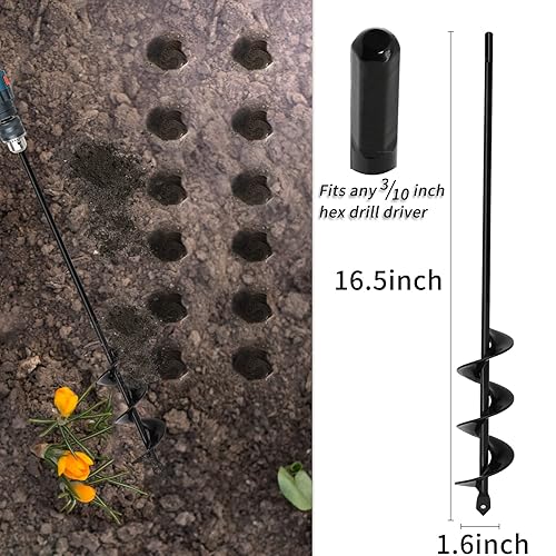 Miniatura 24 de TCBWFY Broca de taladro para plantar 1.6 x 16.5 pulgadas de longitud extendida para jardín, broca en espiral para plantar bulbos flores, excavadora