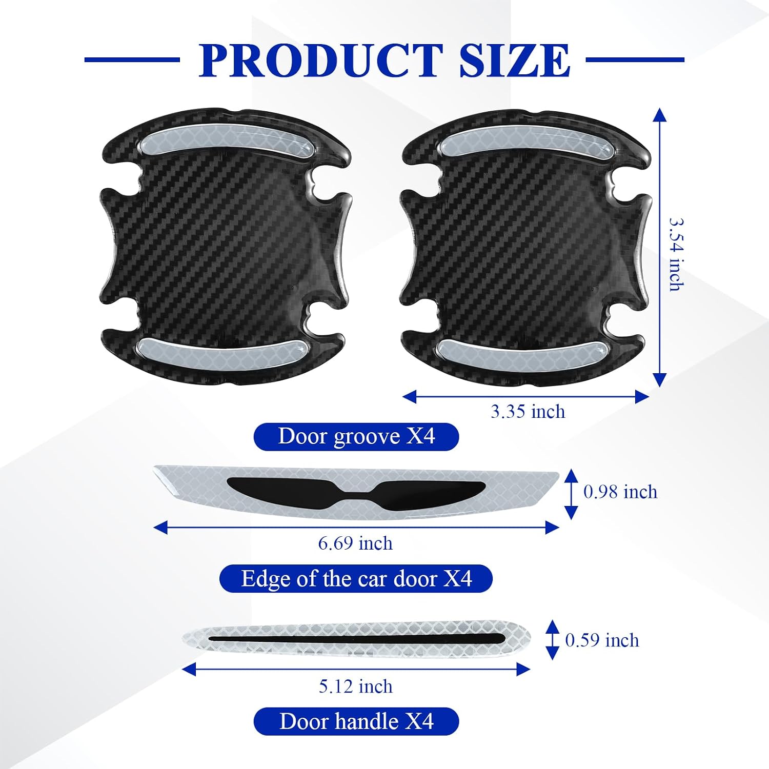 12PCS Car Door Scratch Protector, Reflective Carbon Fiber Car Door Edge Guards & Handle Bowl Sticker, Anti-Scratch Bumper Guard Sticker for Vehicle Doors Edge Handle Cup Paint (White) image 2