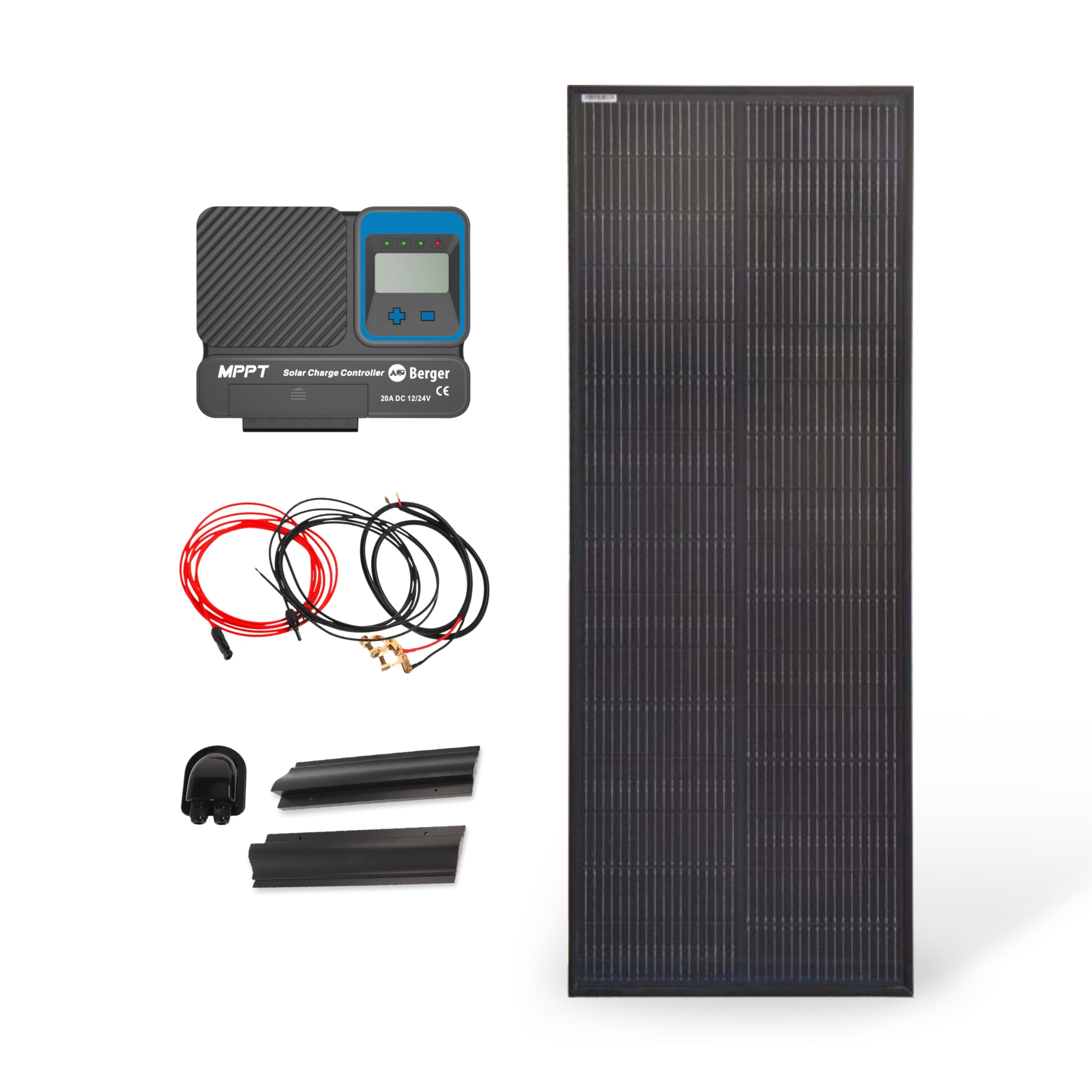BERGER Komplettanlage Deluxe Solarpanel Set 100 W | Monokristallin mit MPPT-Regler | Solar Panel Camping Komplettset | IP67 | Solaranlage für Wohnmobil & Dauercamper | 400 Wh/Tag | erweiterbar