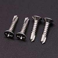 Vista 2 de Tornillos de chapa de cabeza plana Phillips #6 x 1, tornillos autoperforantes de acero inoxidable 410 para metal, cabeza avellanada, Phillips Drive